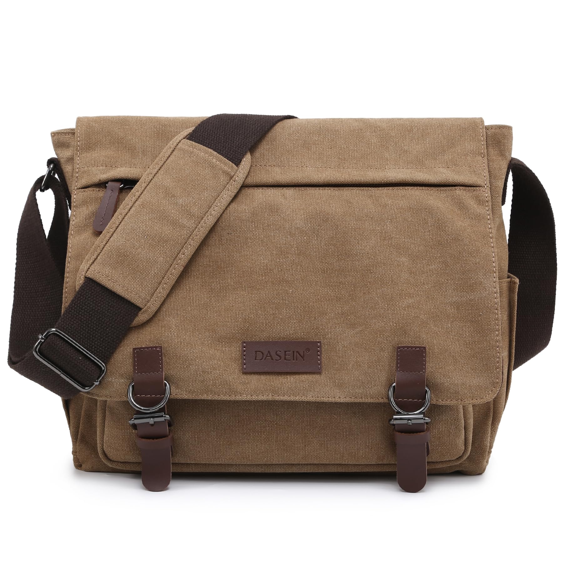 Large Vintage Canvas Messenger Shoulder Bag, Brown, 15in Laptop Capacity