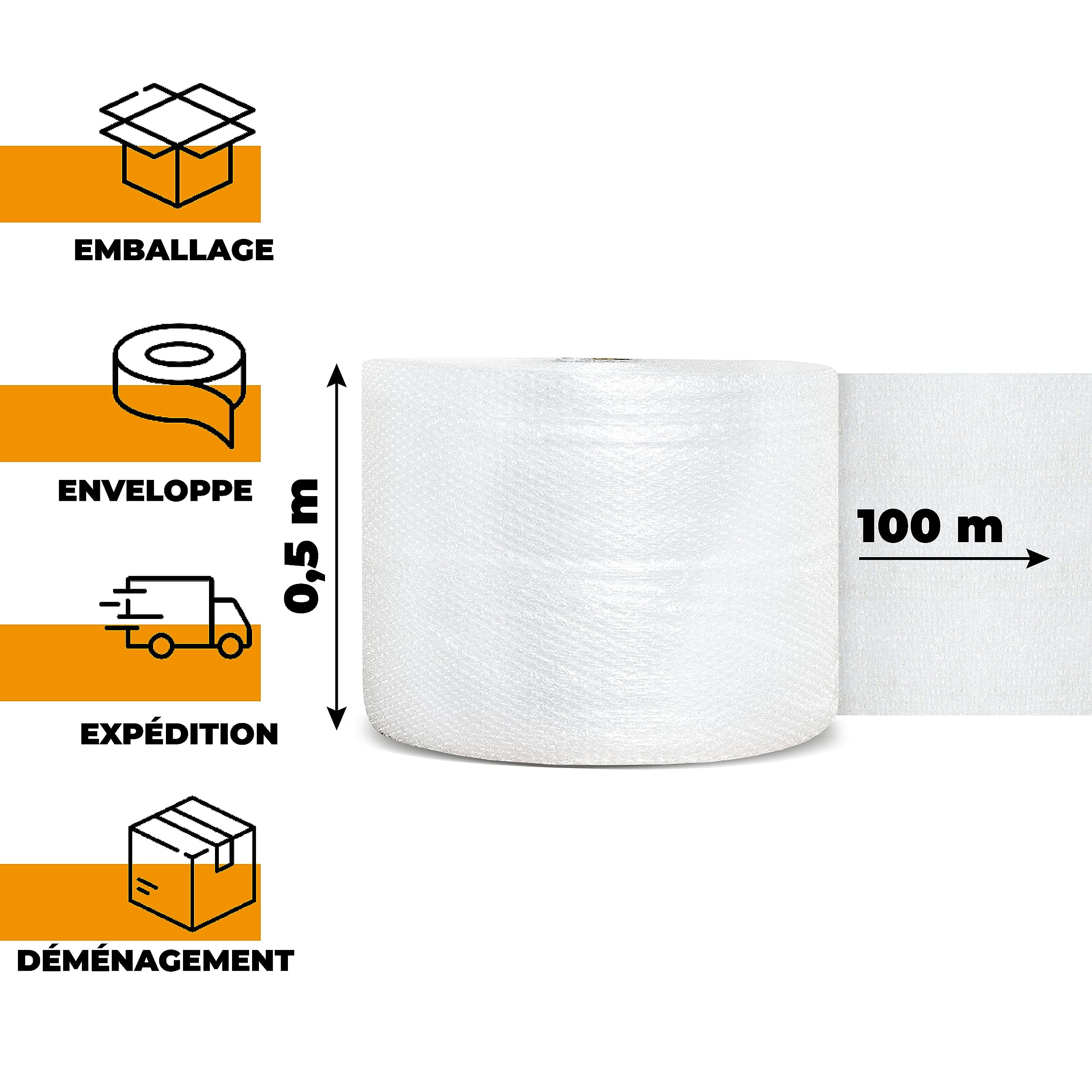 Rouleau de papier bulle 50 cm x 100 m + Film Transparent 50 cm x 300 m + Ruban Adhésif 48 mm x 66 m | Déménagement, Expédition, Emballage, Protection
