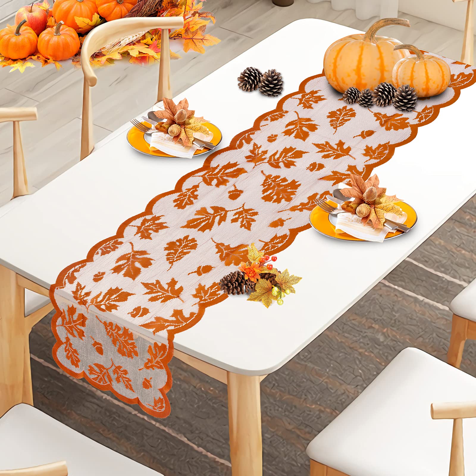 Toybotop Fall Decor Thanksgiving Table Runner,Maple Leaf Lace Brown 13x72 Inch Table Runner Fall Decorations for Home Thanksgiving Party and Daily Pumpkin Autumn Harvest Runner Indoor Outdoor Decor