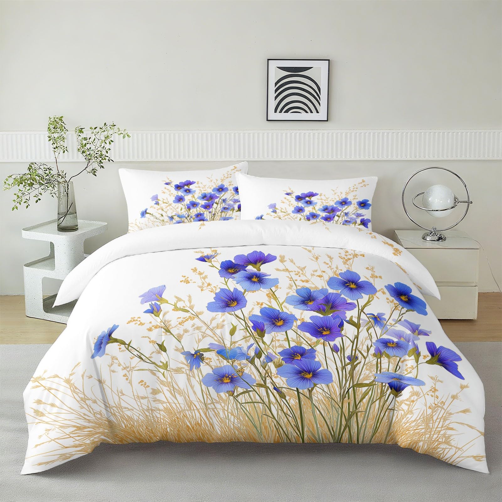 Generisch Miękka pościel 155 x 220 cm, 3-częściowy zestaw pościeli z 2 poszewkami na poduszkę 80 x 80 cm – elegancka pościel z motywem kwiatów, dla chłopców, dziewczynek, dzieci, dekoracja pokoju