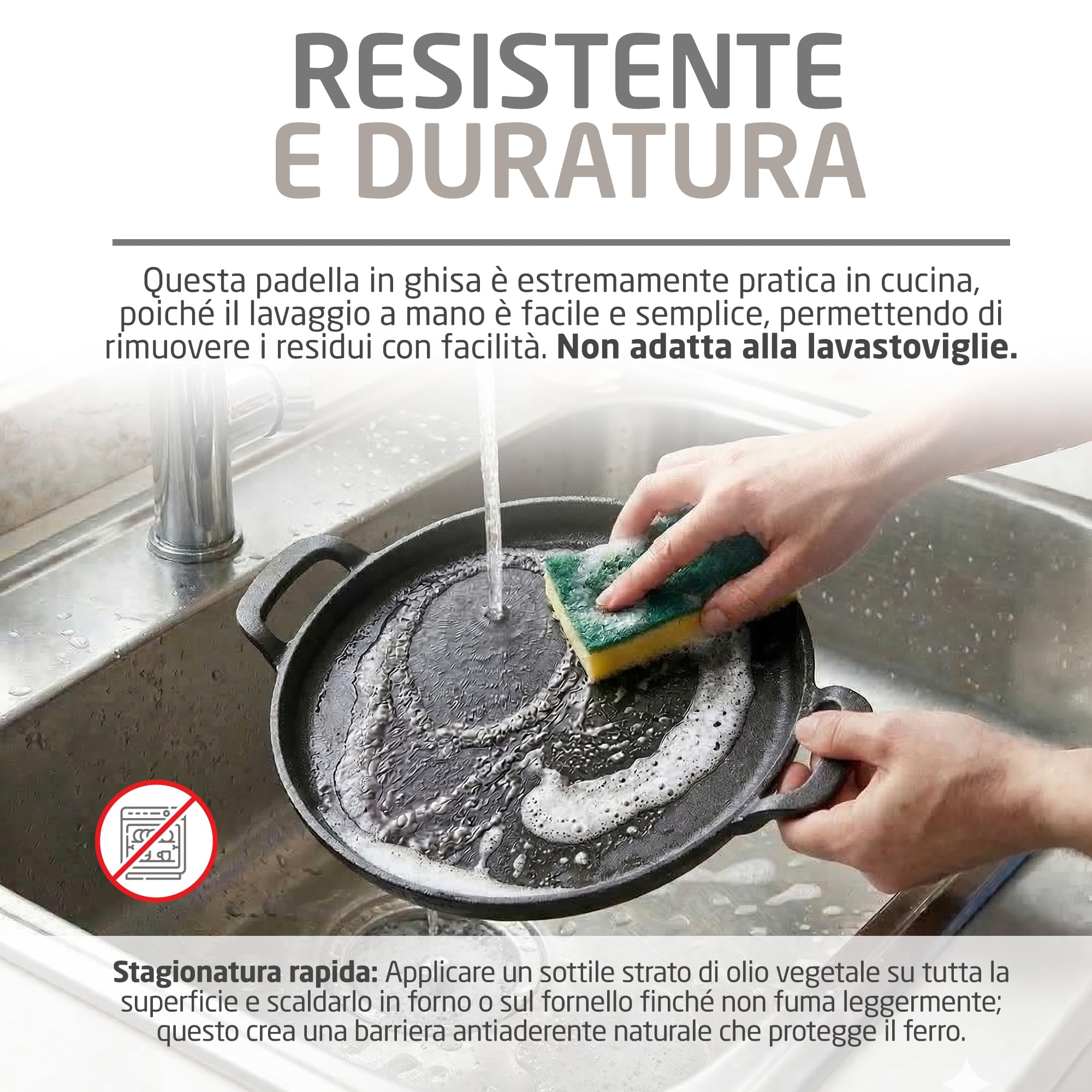 Amig - Padella in Ghisa - Ø31 cm - Distribuzione Uniforme del Calore e Alta Resistenza - Per Barbecue a Carbone o Gas - Mod. AM39