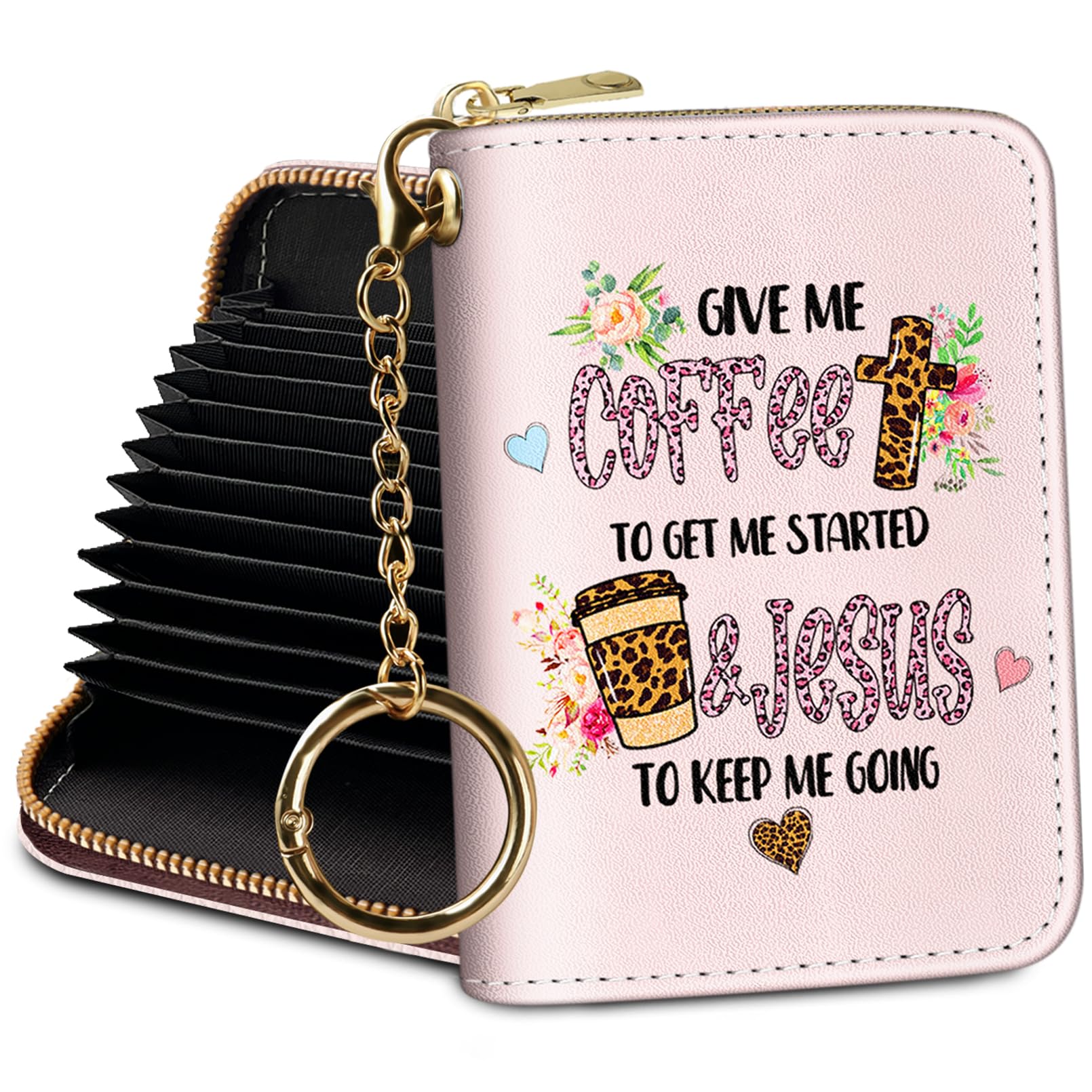 Credit Card Holder RFID Wallet, Small Card Holder Wallet for Women with Keychain Zipper, Funny Leather Print Credit Card Wallets Accordion Gift