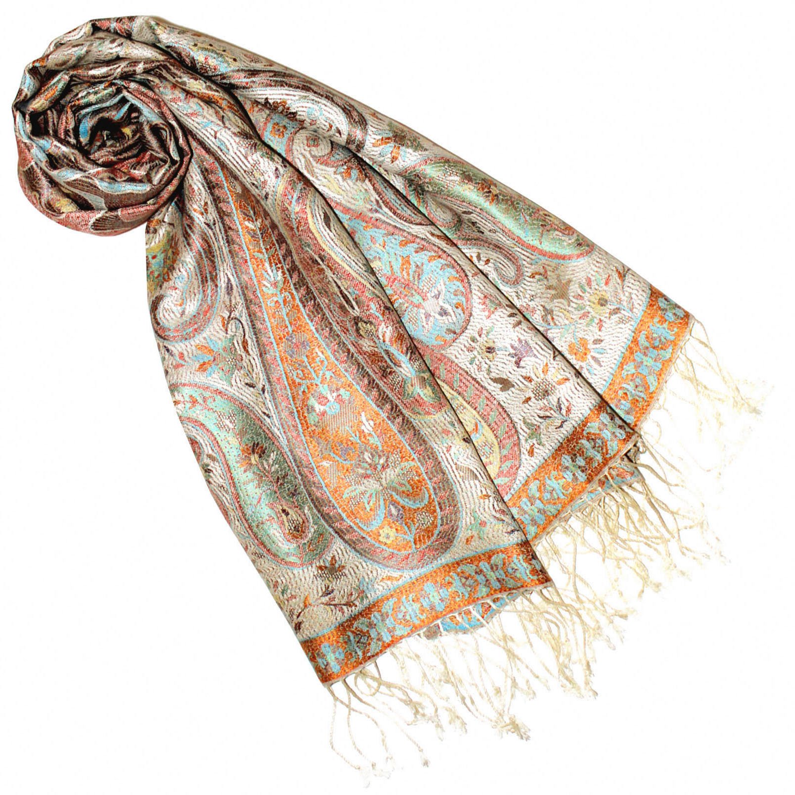 Lorenzo Cana Pashmina - Sciarpa in tessuto jacquard, 100% seta, motivo Paisley, in seta pashmina, multicolore, 70 x 190 cm