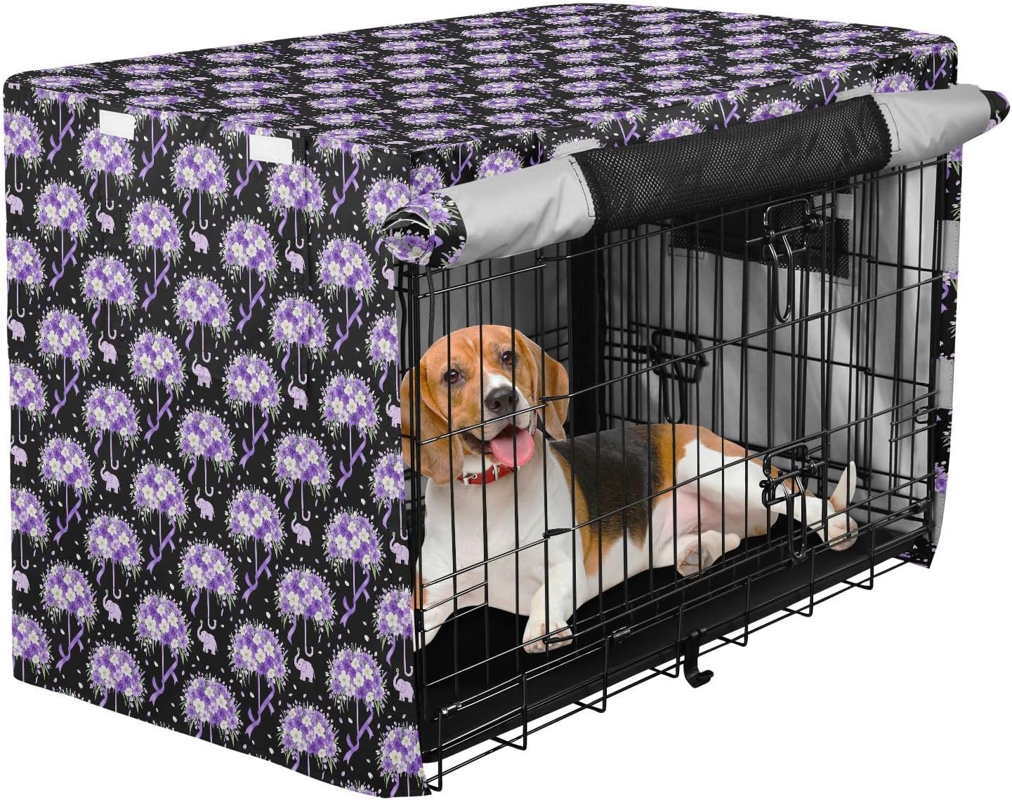 Purple Flower Umbralla Dog Crates Covers Puppy Wire Cage Cover Dog Crate Curtains 48 Inch