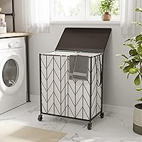 Vista 4 de WOWLIVE Cesta de lavandería con ruedas, cesta de lavandería resistente con tapa de madera, cesta de ropa con bolsa interior extraíble dividida