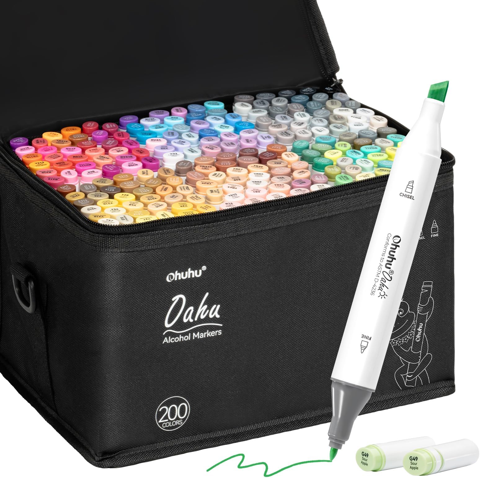 Ohuhu Alcohol Markers 200 Colors - AP Certificated Double Tipped Art Marker Set for Artists Adults Coloring Sketch Illustration - Chisel and Fine Dual Tips - Oahu of Ohuhu Markers - Refillable