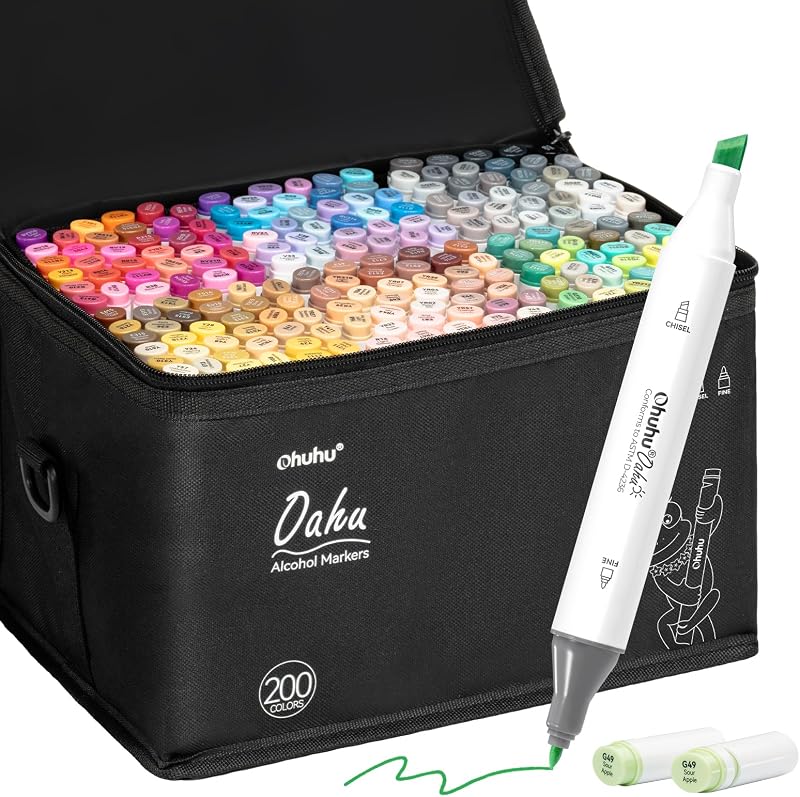 Marcadores de alcohol 200 colores Cincely fino para colorear para adultos rellenables | Marcador de arte certificado por AP, doble punta a base de alcohol para artistas Principiantes Dibujo Ilustración Dibujo, Oahu de Ohuhu Marcadores