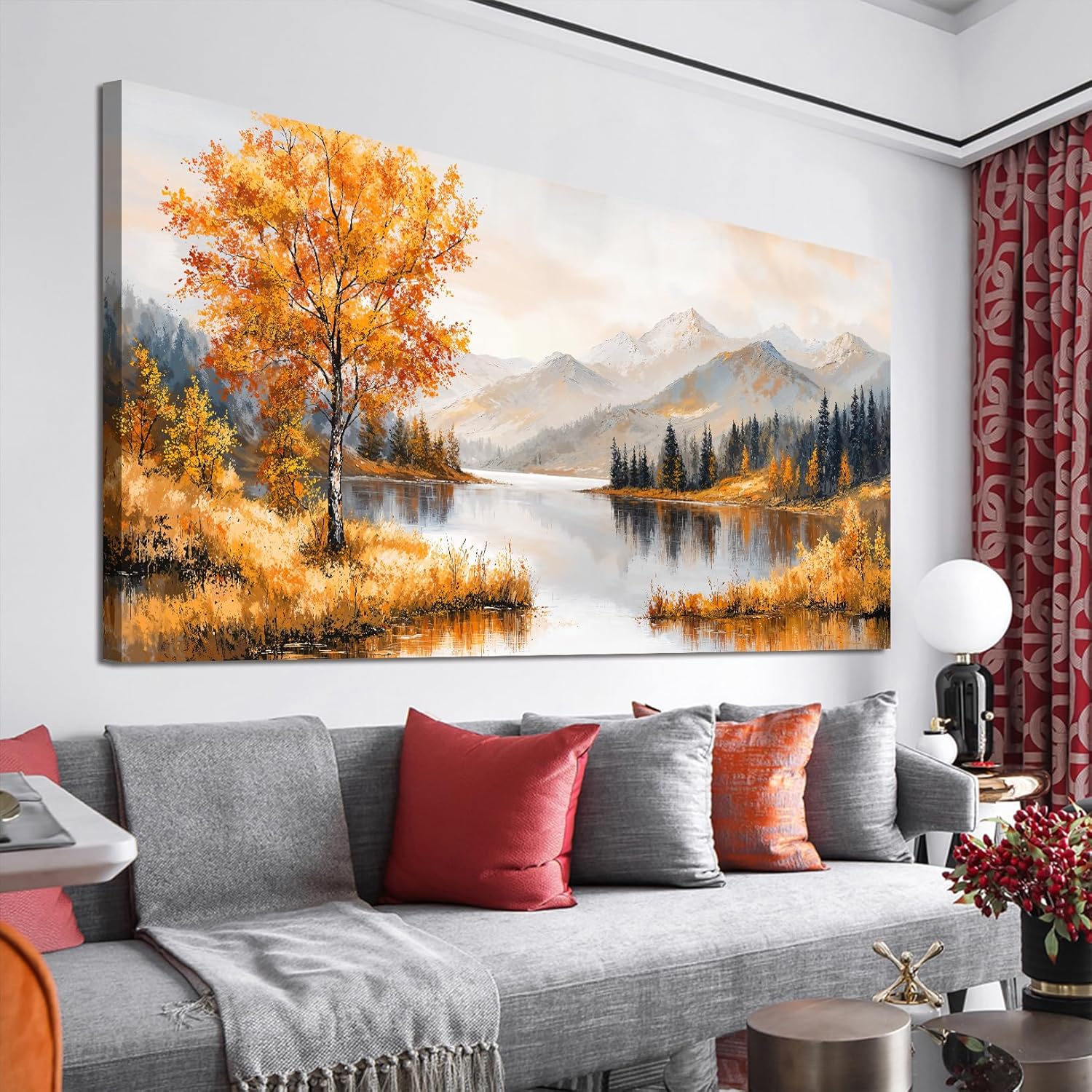 Large Wall Art Decor Art Work for Wall Decor Yellow Botanical Wall Art Prints Oversized Vintage Landscape Wall Art Decorations Lakeside Art Work for Walls Bedroom Ofiice Decor Aesthetic 29" X 58" JYQ-M Wrapped Canvas 58"L x 29"W
