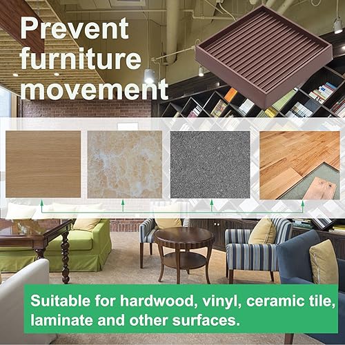 Miniatura 6 de smseace Copas giratorias de 3 x 3, tazas para muebles, tazas cuadradas de goma marrón con agarre antideslizante para el suelo, protectores de suelo