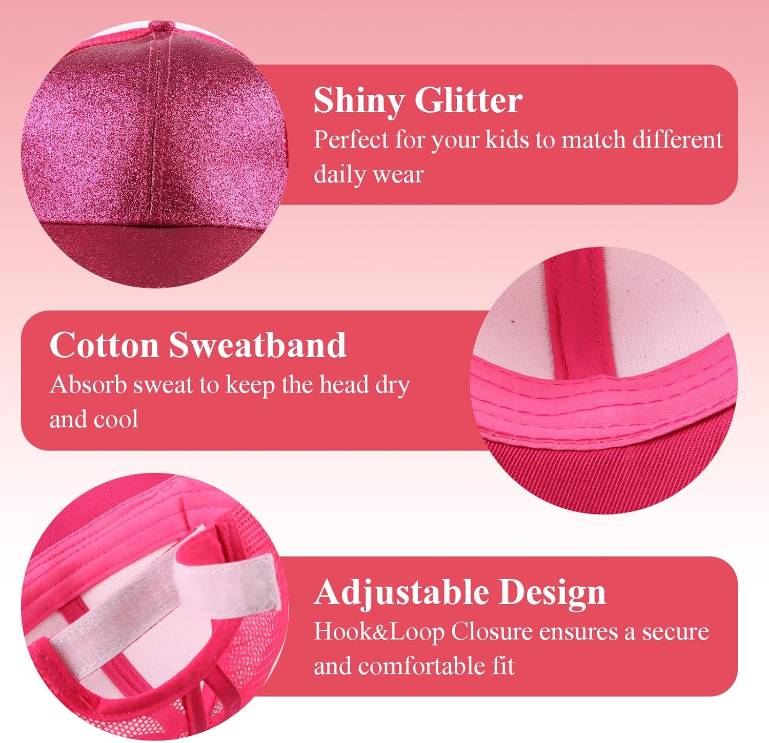 Toddler Girl Baseball Cap Little Girls Glitter Ponytail Hats Kids Adjustable Caps Sparkly Mesh Trucker Hats - Image 4