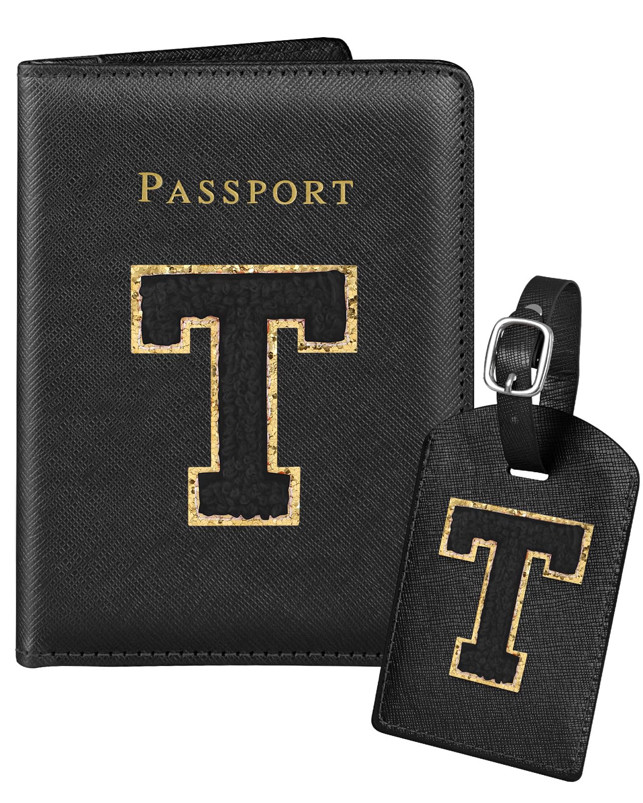 Slohif Passport Holder Initial Lugguage Tag Set Suitcase Cover Wallet Case for Travel Women - Leather Letter Passport Book Personalized Organizer Card