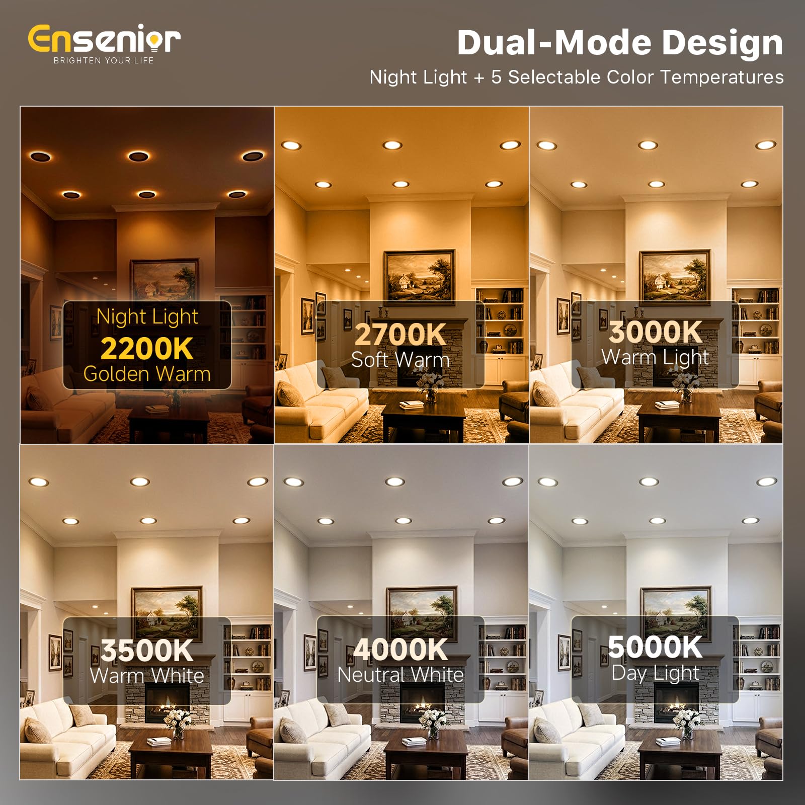 Ensenior LED Recessed Lights - 24 Pack with Night Light -4