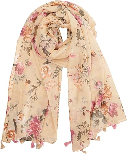 YOUR SMILE - Bufanda bohemia grande para mujer, bufandas ligeras con estampado floral, para otoño e invierno, a la moda, con flecos