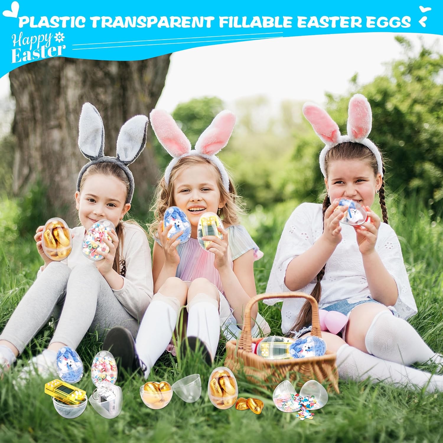50 Pcs Clear Easter Eggs 3 Inch Plastic Transparent Easter Egg Bulk Small Translucent Fillable Easter Egg for Candy Chocolate Easter Hunt Toys Party Decoration