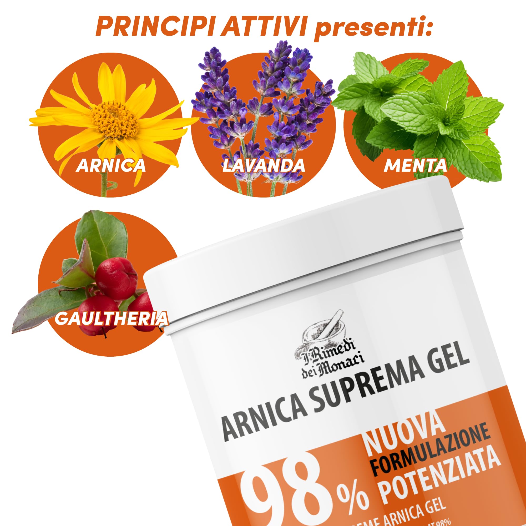 Arnica Suprema per Cavalli Uso Umano Forte 98% Gel per Massaggi Rilassanti con Lavanda, Menta, Vitamina E, Crema Arnica per Muscoli e Articolazioni 100% Made in Italy - I Rimedi dei Monaci 2x550ml