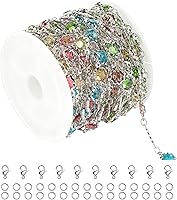 Vista 9 de Cadenas chapadas en oro de 16.4 pies para hacer joyas, cadena de diamantes de imitación de colores mixtos, pulseras, collar, cadena de tobillera, a