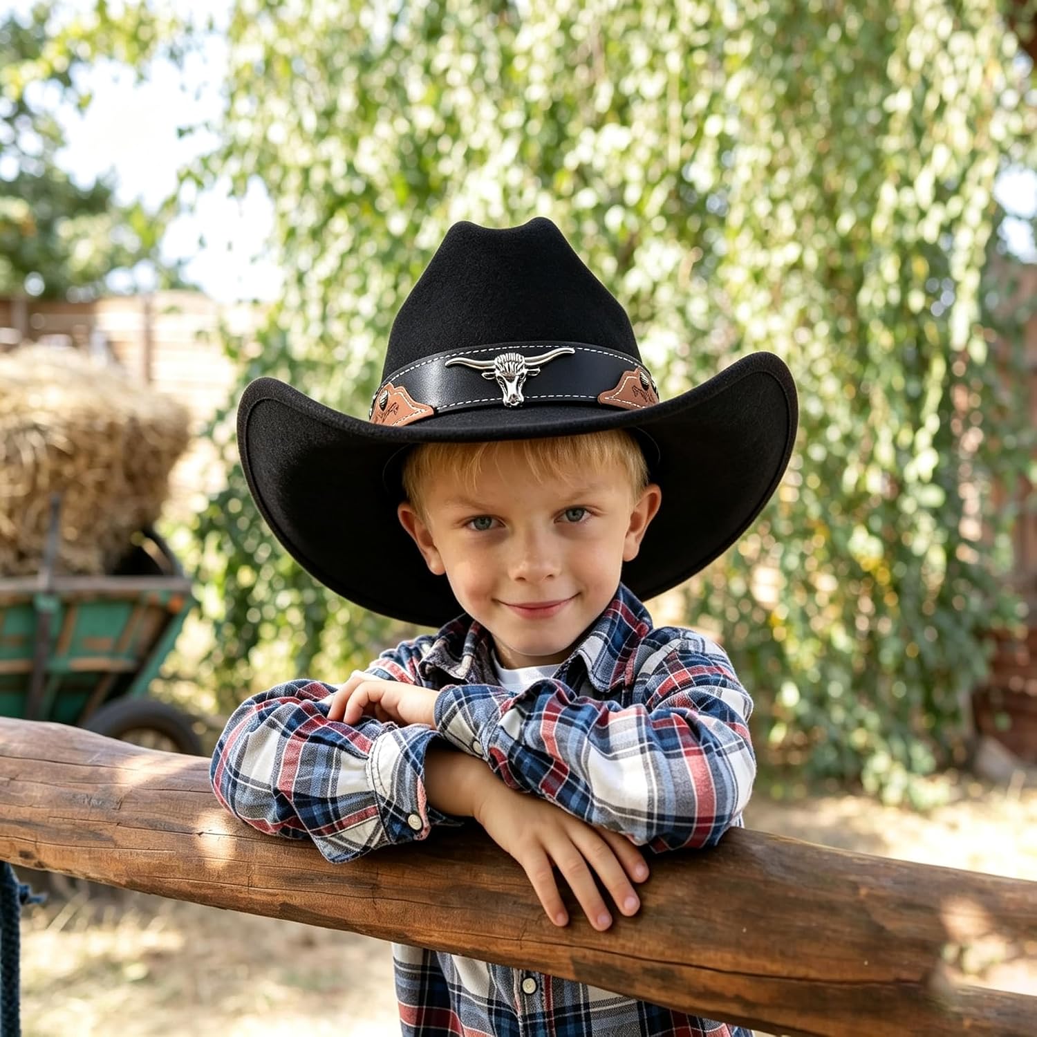 Lanzom Kids Western Cowboy Hat with Buckle Belt Felt Fedora Hat Western Party Hat for Boys Girl
