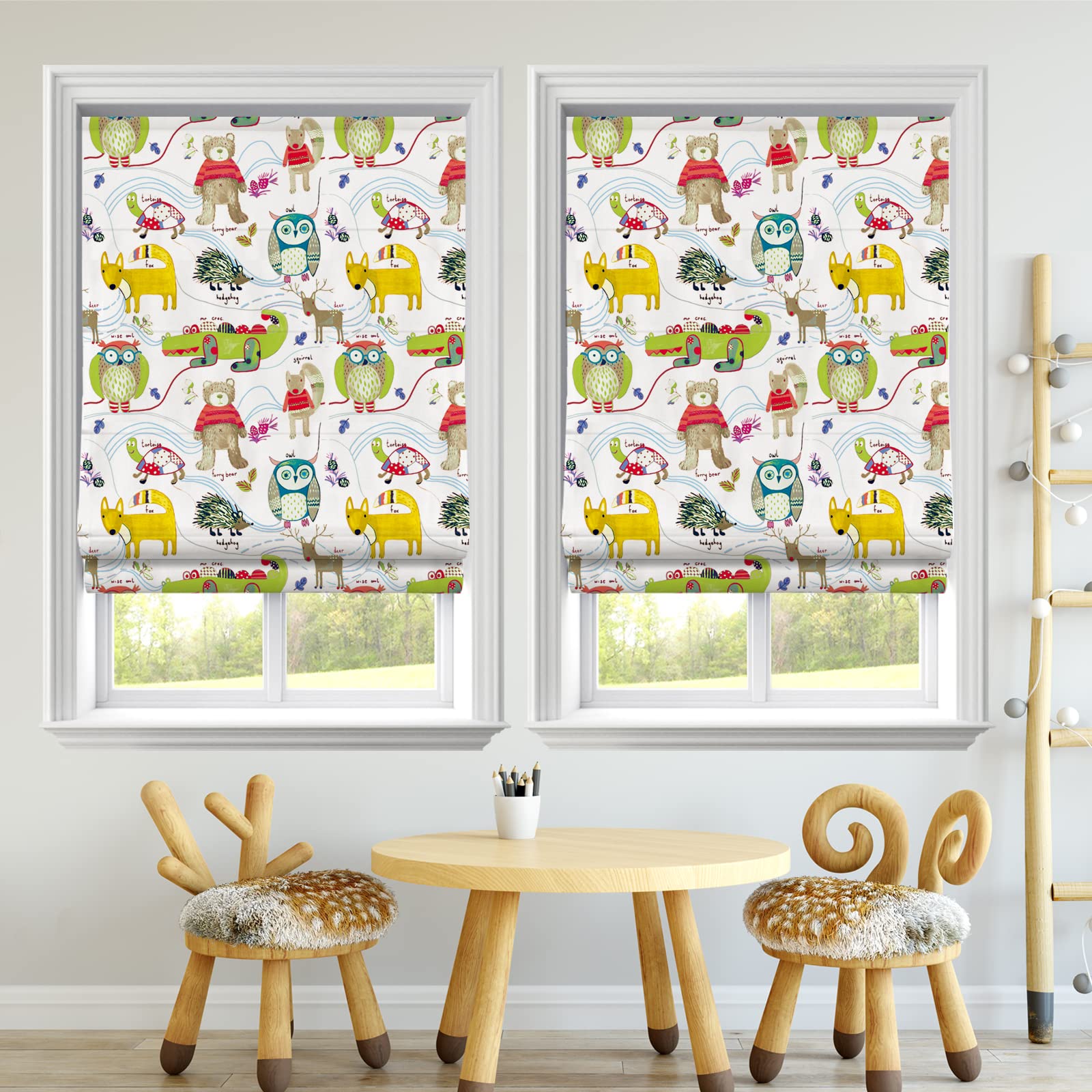 LETAU Blackout Roman Shades Blinds, Made to Order Kids Lined Window Shades Blinds for Windows, Doors, French Doors, Kitchen Window, Zoo