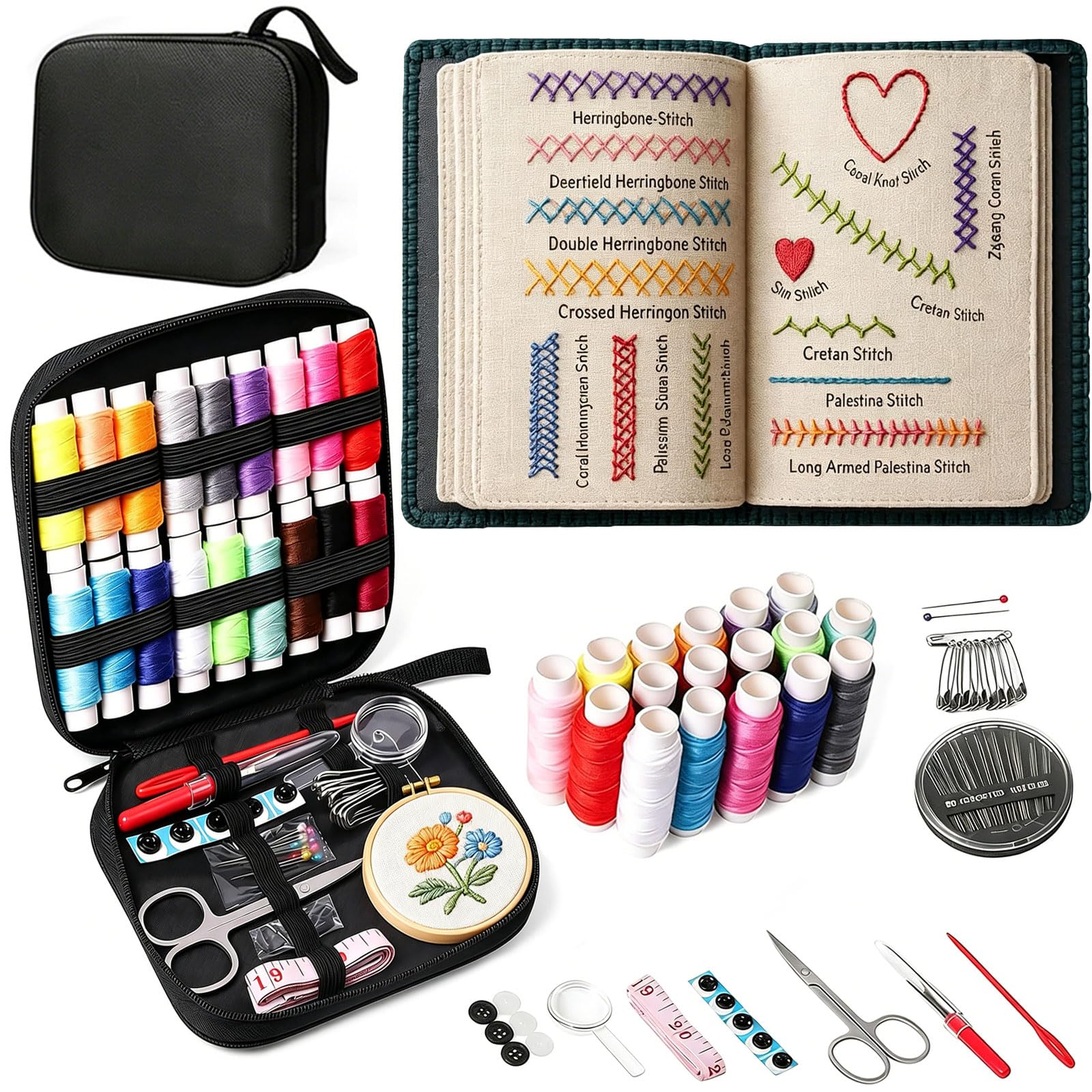 2026 Upgraded Embroidery Stitch Book Kit for Beginner, DIY Book Embroidery Kit with Full Tools and Instructional Tutorial 106 Patterns for Craft Lovers and Sew Enthusiast，DIY Craft Lovers(1pack--)