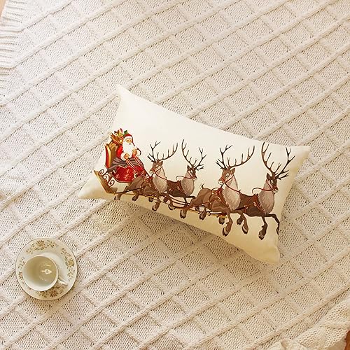 Miniatura 2 de Ogiselestyle Funda de almohada lumbar de reno de Papá Noel, 12 x 20 pulgadas, decoración de sofá para fiestas de invierno