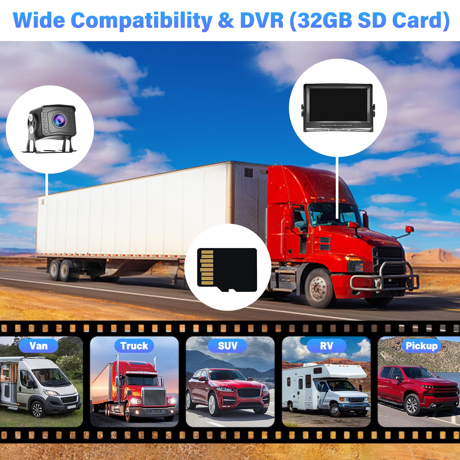 DVR 1080P Rückfahrkamera Set 9 Zoll LCD Monitor Weitwinkel Nachtsicht IP69 Wasserdicht Backup Kamera für LKW Anhänger Bus 12-35V