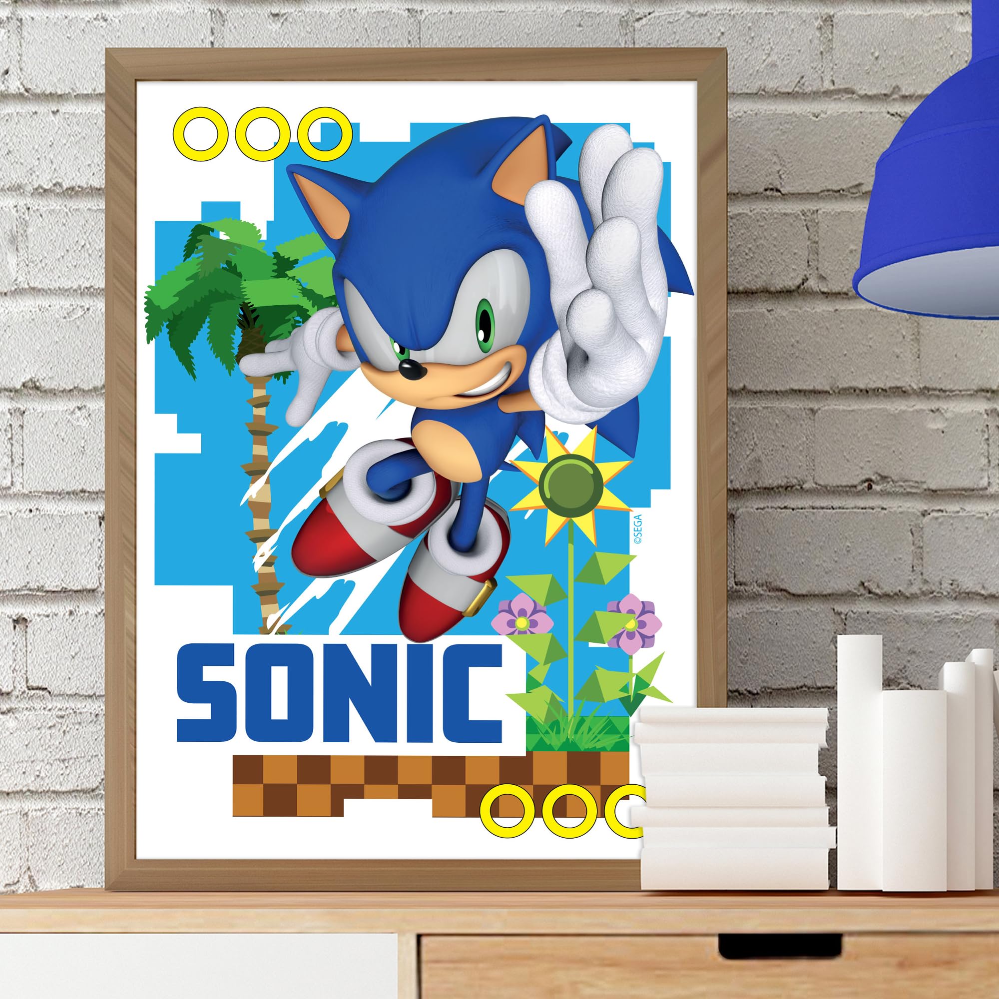 Themed Sonic The Hedgehog Print - Sonic Green Hill Zone Graphic Poster Wall Art (21cm x 29.7cm - A4)