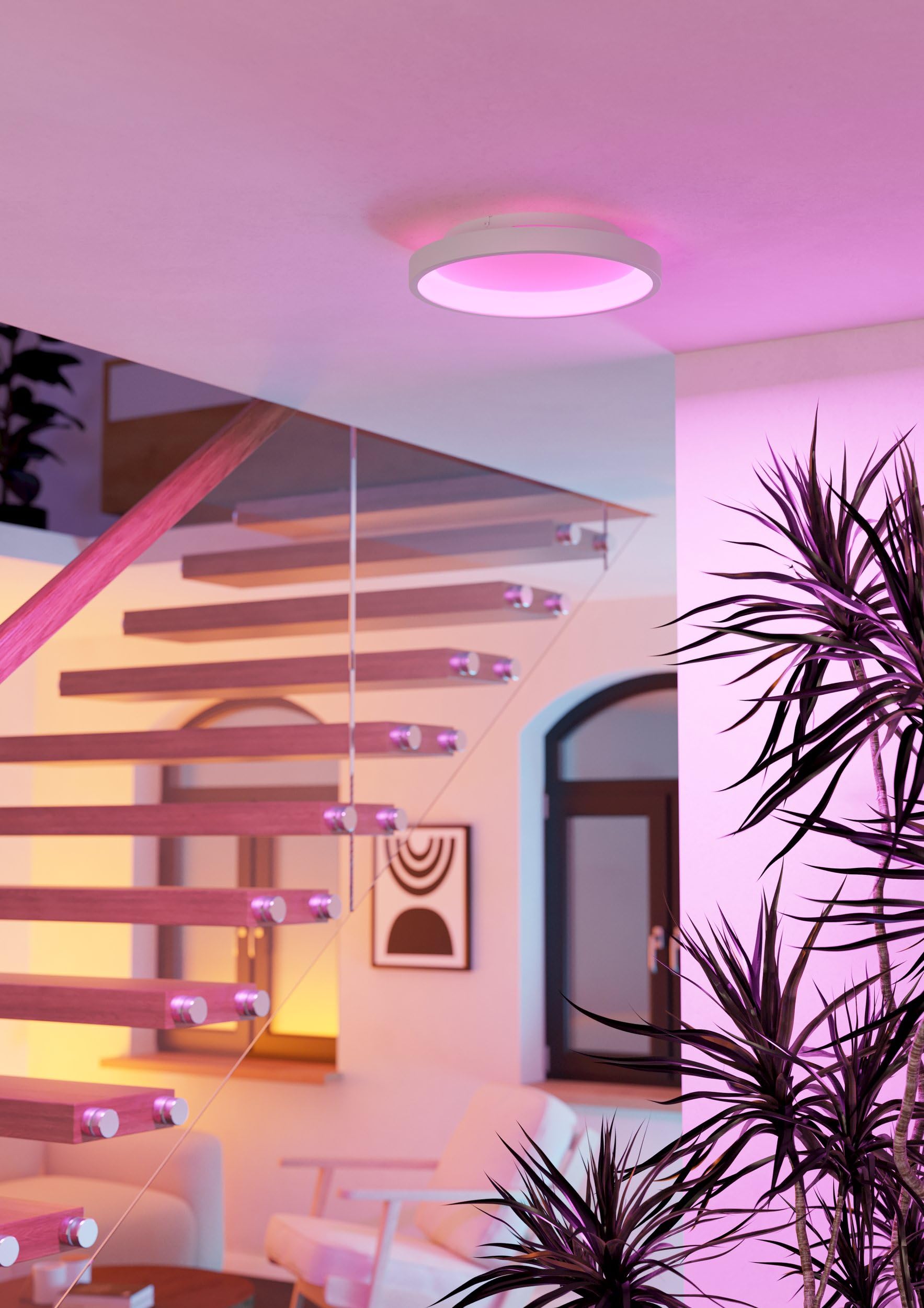 EGLO connect.z Smart-Home LED Deckenleuchte Loretello-Z | Deckenlampe dimmbar, ZigBee, Matter, App und Sprachsteuerung Alexa, warmweiß-kaltweiß, RGB, weiß, Ø 35 cm