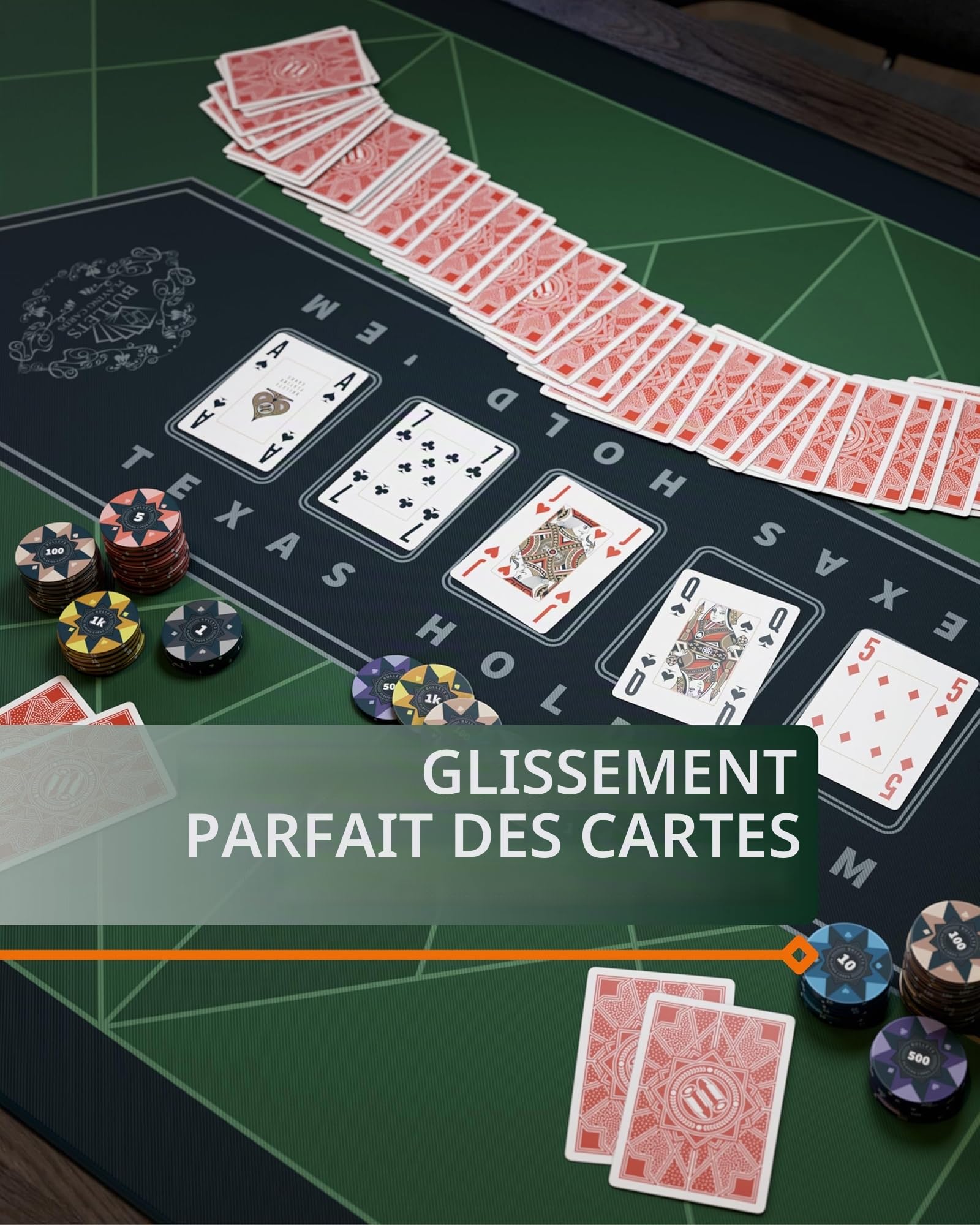 Bullets Playing Cards | Tapis de Poker Bordeaux Paulie Design 100×60 cm | Surface Lisse Antidérapante, Qualité Casino, Lavable & Hydrofuge