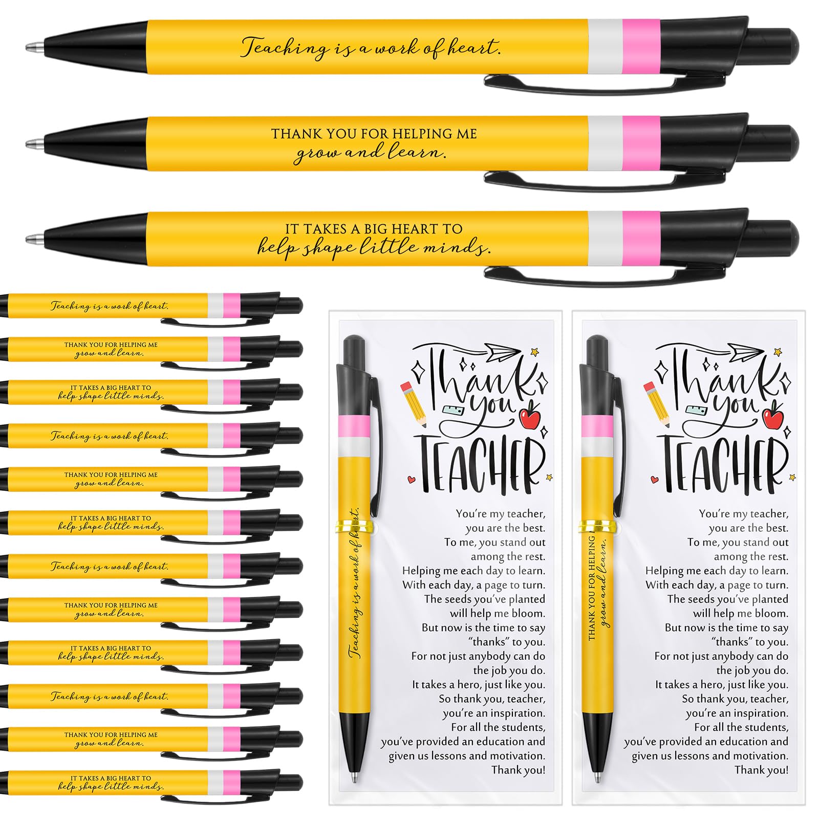 Sayglossy Teacher Appreciation Gifts Bulk Thank You Teacher Ballpoint Pens Cards and Bags Ties Small Inspirational First Day Back to School Gifts for