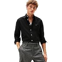 Tommy Hilfiger Uomo Camicia Oxford Shirt Maniche Lunghe, Nero (Black/Black Solid)