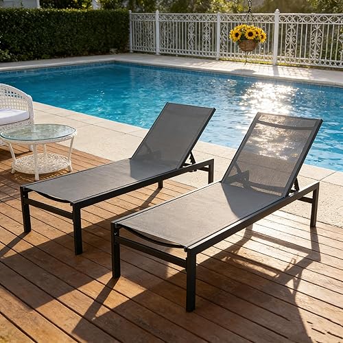 Miniatura 1 de Kozyard Chaise Lounge al aire libre, juego de 2 tumbonas de aluminio para exteriores, tumbonas planas para piscinas, patio y descanso al aire libre