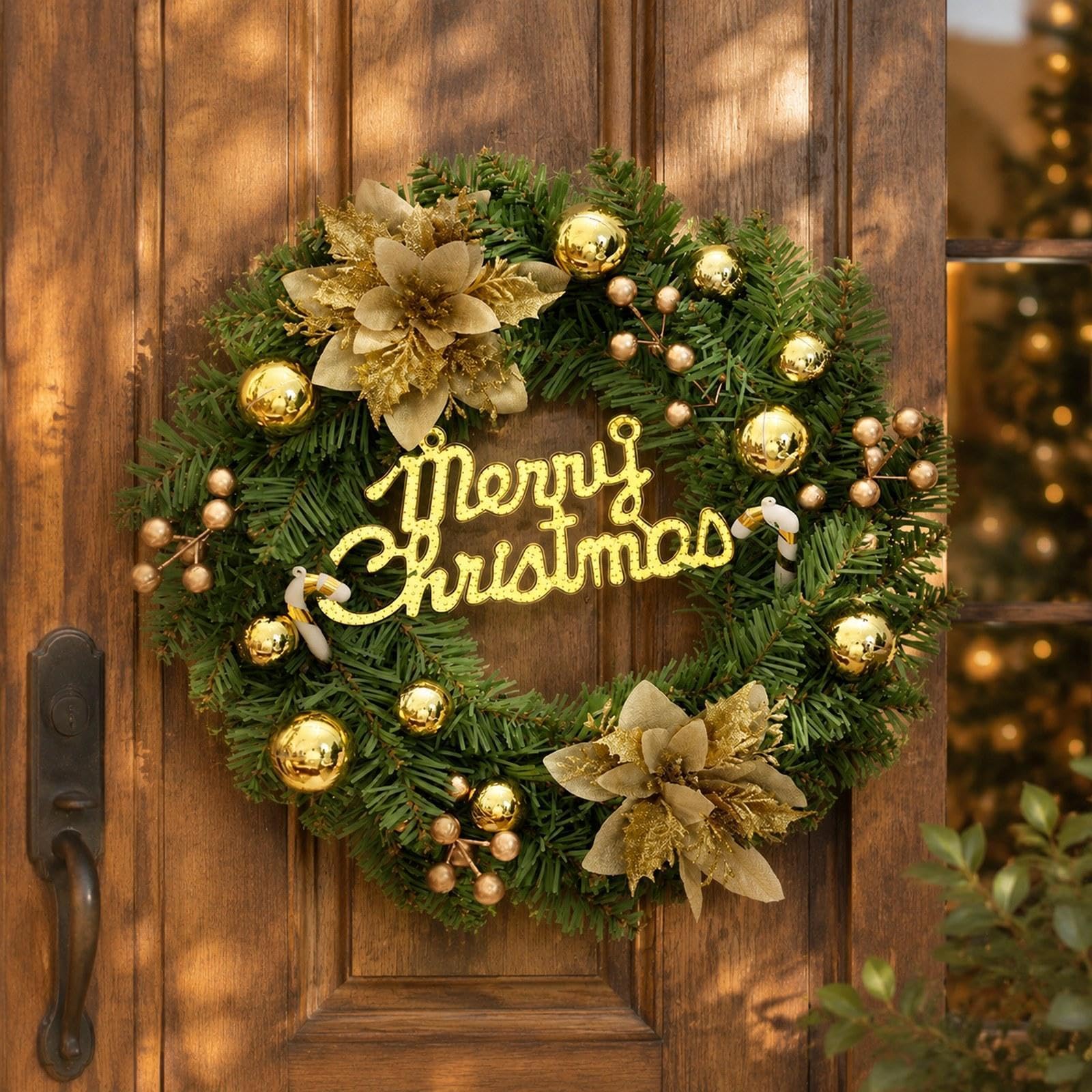 Adorno Navideño Rústico para Puerta Principal, Guirnalda para Jardín, Día de Acción de Gracias, Ventana, Interior Y Exterior, Flor de Oro, Individual