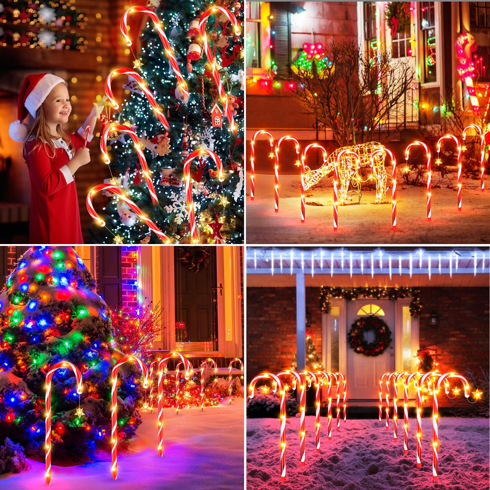 24 Pack Outside Christmas Decorations Solar Candy Cane Lights, NEEMO ...