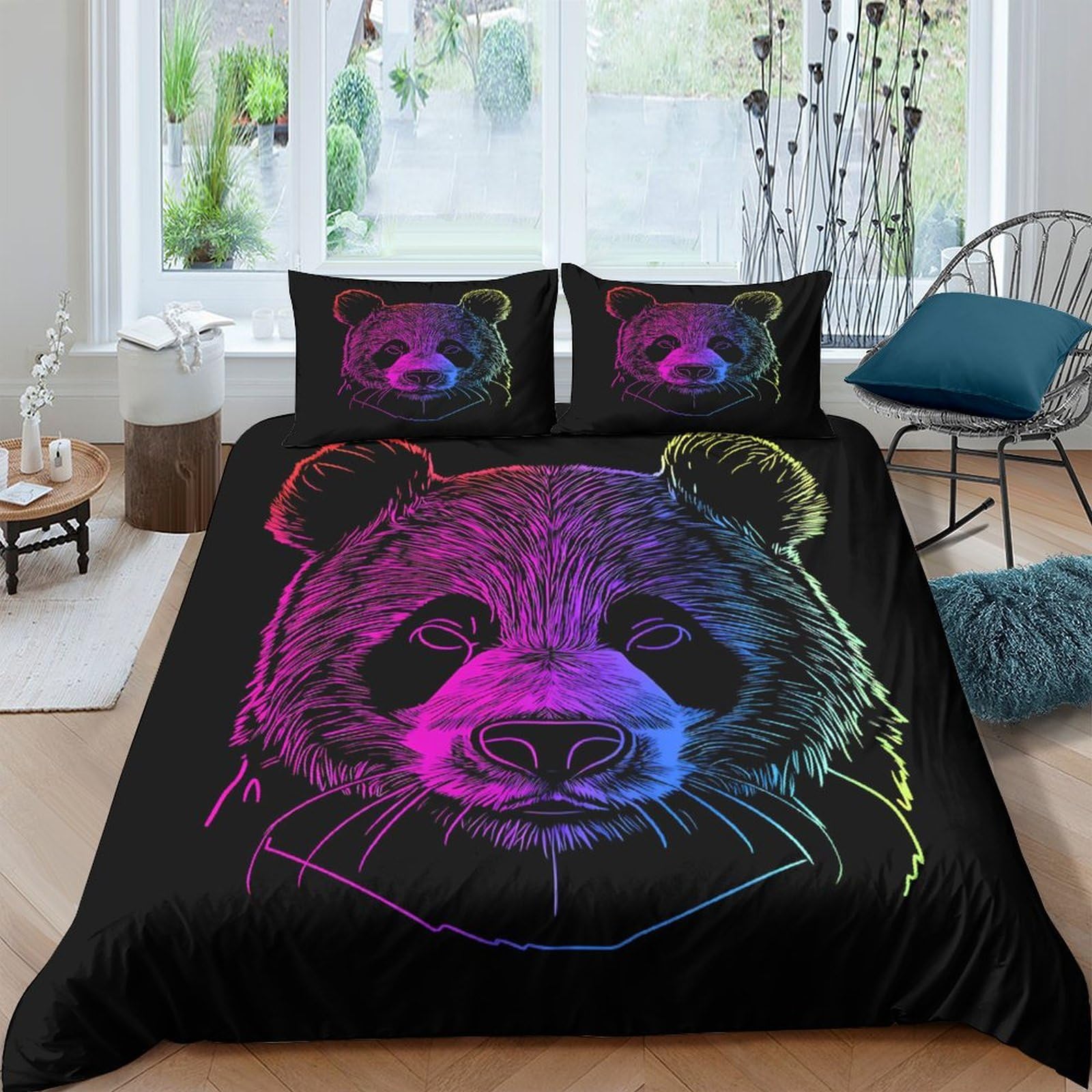 Ctjqhvkz Style-5 3D Printed Neon Panda Fitted Sheet Microfiber Soft Breathable Gradient Animal Mattress Cover For Bedroom Dorm Mattress Decor Single（135X200cm）