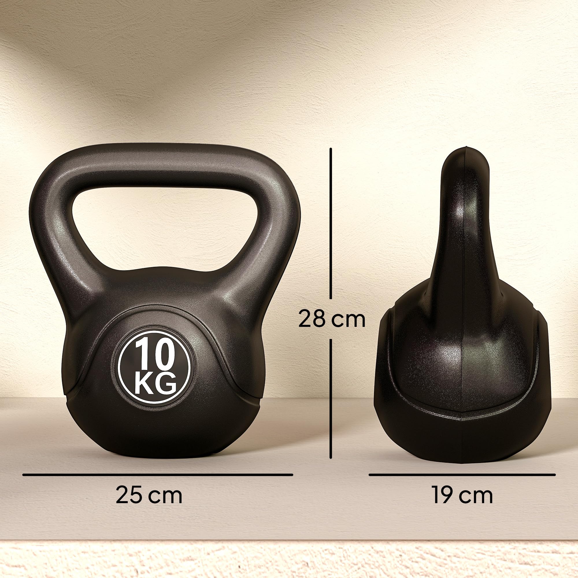 HOMCOM Kettlebell 4/6/8/10/12kg per Sport e Fitness con Base Piatta e Impugnatura, Kettlebell Pesi per Allenamento Home Gym Casa e Palestra, Nero