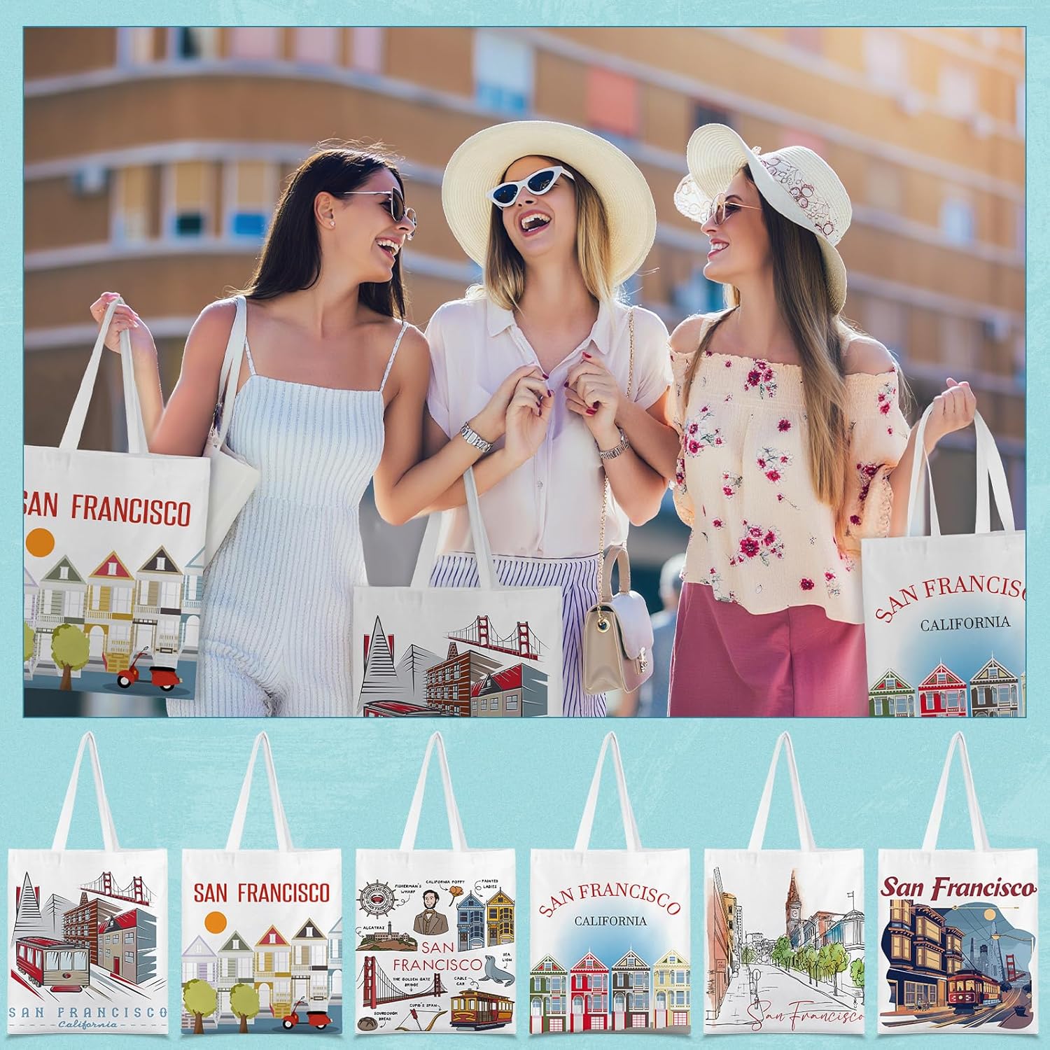 Paterr 9 Pcs City Souvenirs Gifts New York Tote Bag Bulk San Francisco Canva Tote Boston Chicago Souvenirs for Women Travel - Image 6