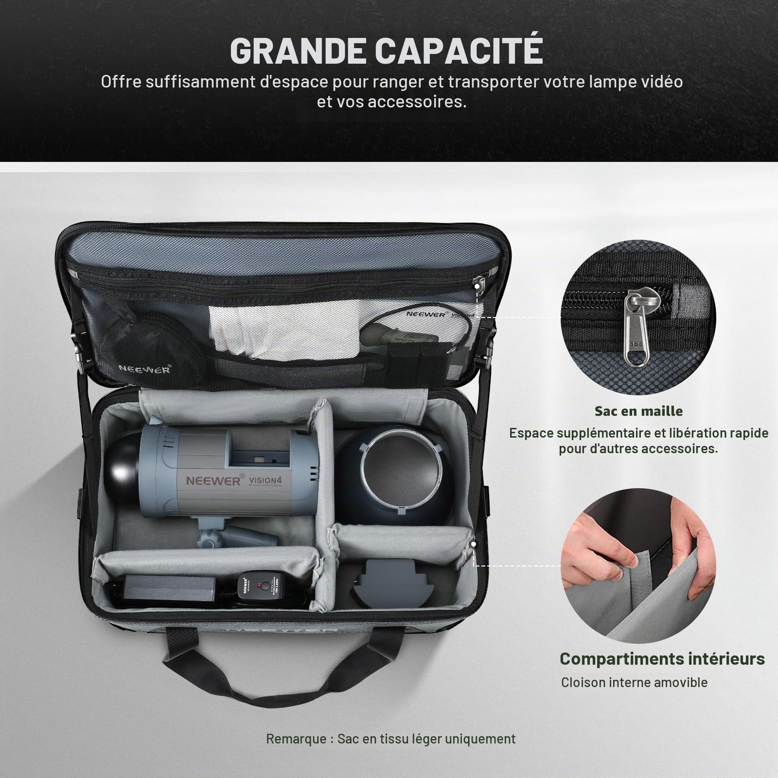NEEWER Sac de Transport avec Compartiments Rembourrés en Mousse Mobiles pour NEEWER Studio lumière Vision 4 ML300 CB60 CB60B RGB CB60,Sac de Transport Durable en Tissu Oxford avec Bandoulière,PB5