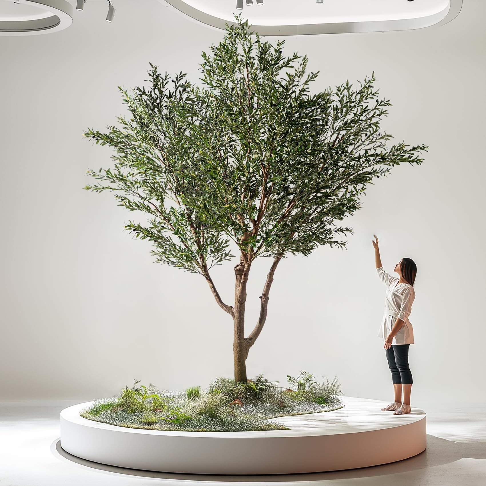 Erimda 11.5FT Artificial Olive Tree Tall Faux Silk Plant Tall Faux Olive Tree with Natural Wood Trunk & Lifelike Fruits Fake Potted Tree or Home