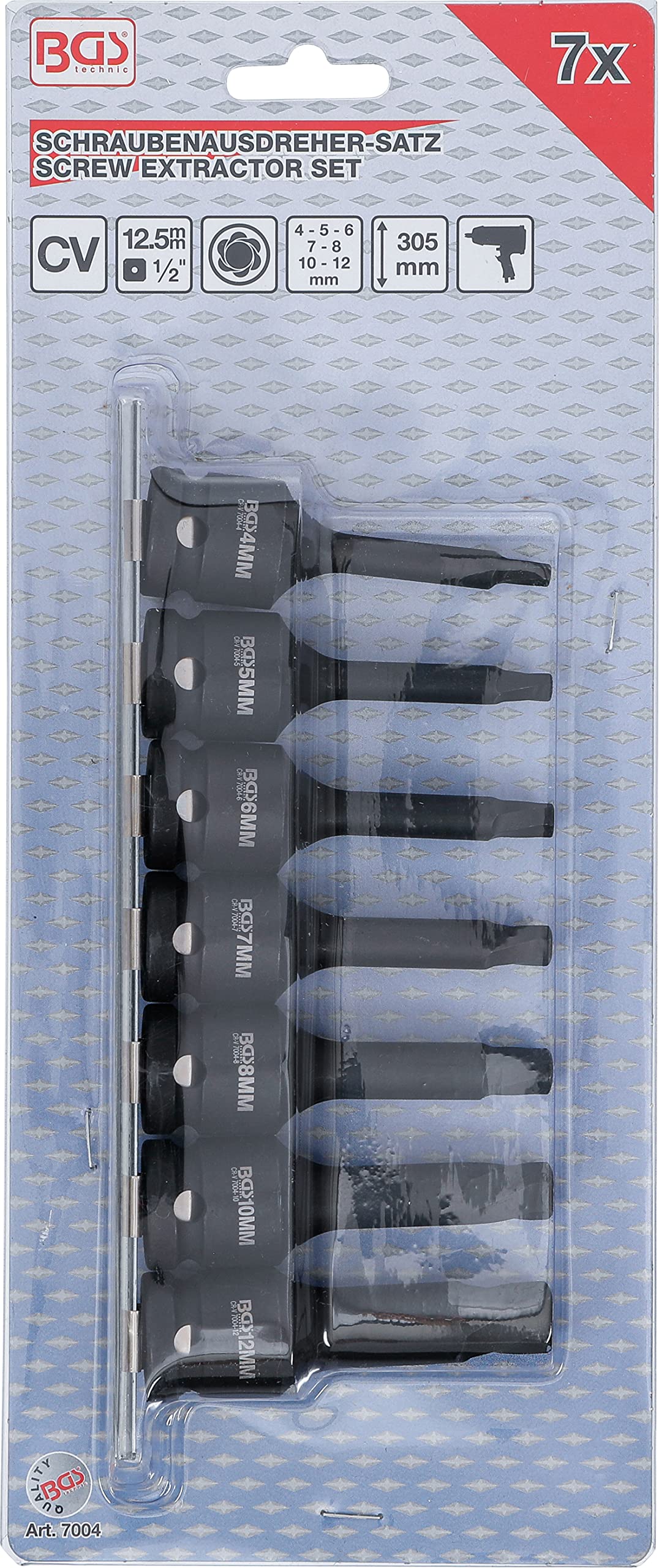 BGS 7004 | Serie di estrattori viti | 12,5 mm (1/2") | per attacco esagonale difettoso 4 - 12 mm| 7 pz.