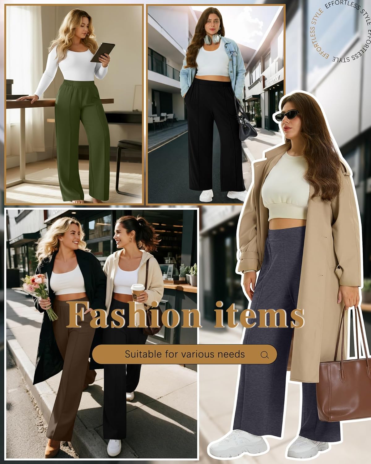 Neer 4 Pack Women's Plus Size Lounge Pants, High Waisted Wide Leg Front Seam Sweatpants Yoga Casual Baggy Pants with Pockets - Image 2