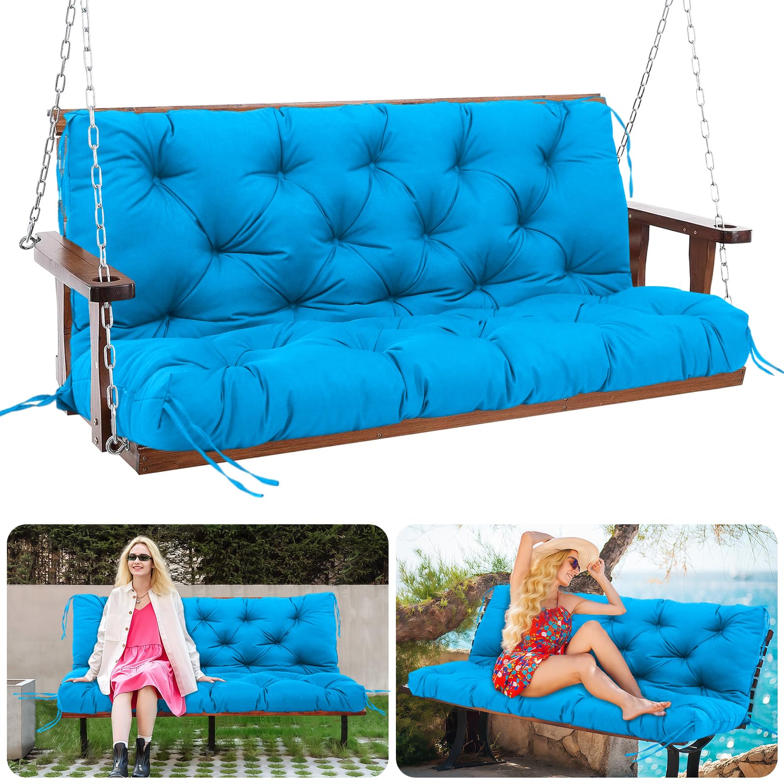 MQGHJ Garden Swing Cushions 12cm Thick Outdoor Swing Cushions 2 Seater Swing Seat Cushions Waterproof 100cm Garden Bench Cushions for Patio Porch Indoor(Lake Blue-100x100cm)