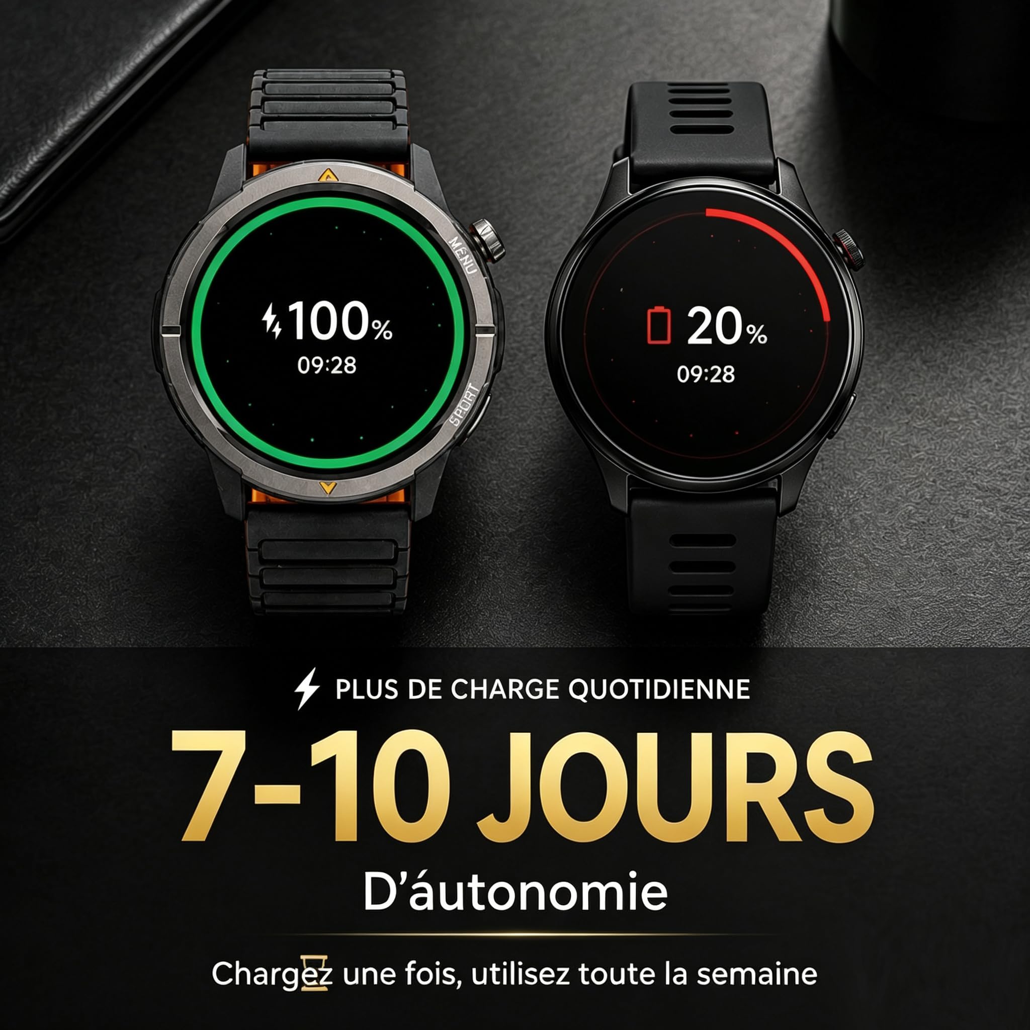AGM Legion Montre Connectée 5ATM Écran AMOLED 1.43" iOS Android | 100 + modes，Bracelet Magnetique iOS Android