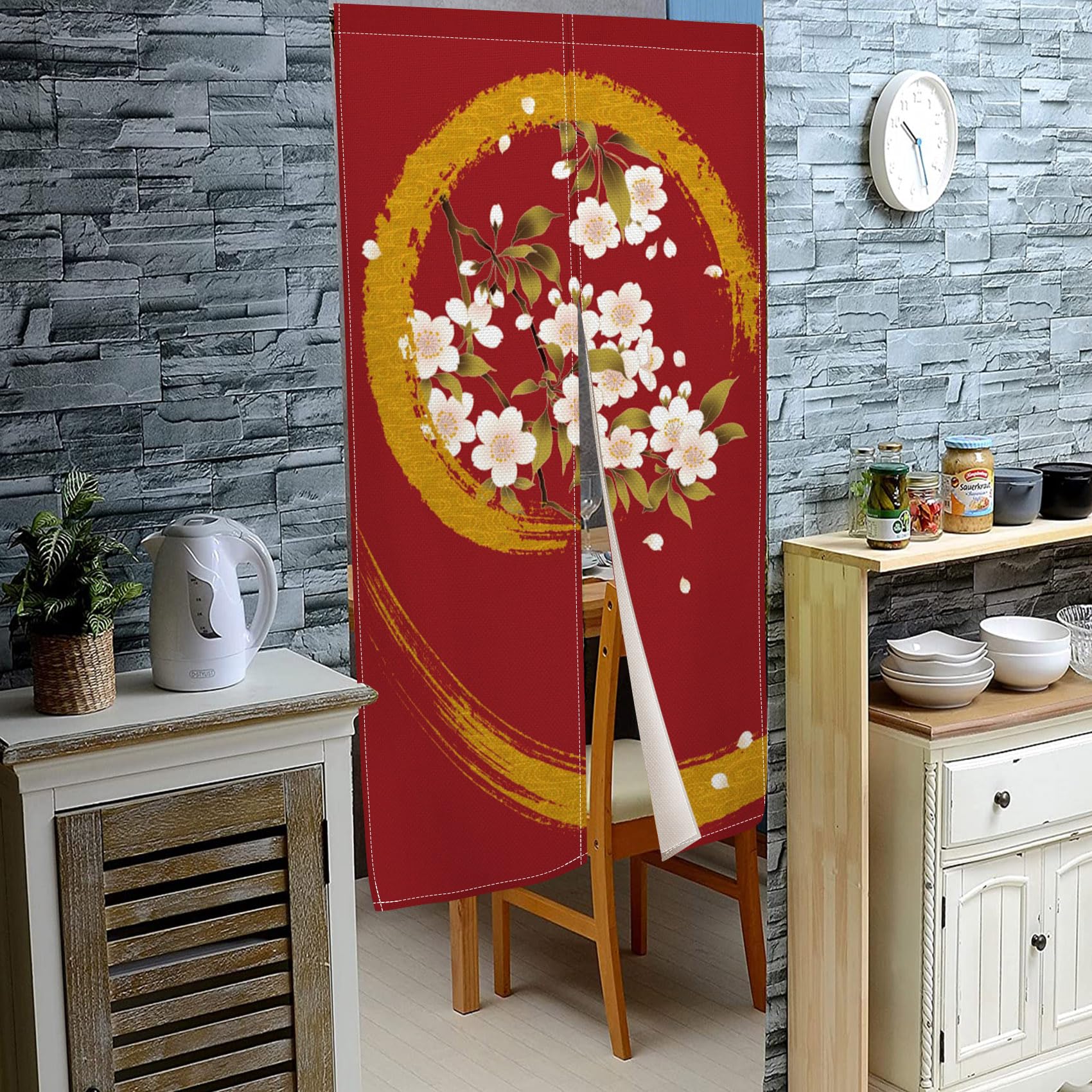 Amazon｜Qinunipoto のれん 和風 桜の花の柄 赤い色 暖簾 幅85×丈170cm