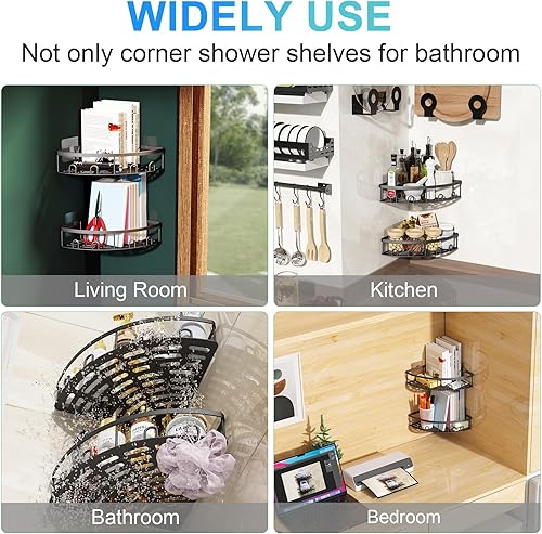 Miniatura 8 de Organizador de esquina para ducha, paquete de 2 estantes organizadores adhesivos para baño, ducha, sin perforaciones, a prueba de óxido, para montar