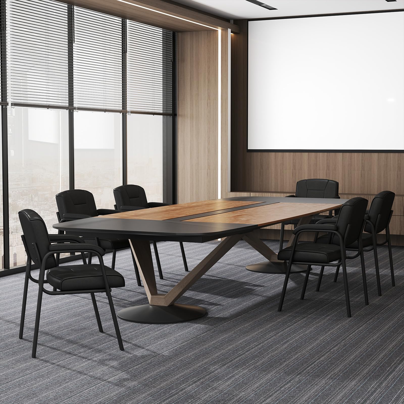 COSTWAY Konferenzstühle 2er Set, Besucherstühle mit Armlehnen und Metallrahmen, Bürostühle, Schwarz