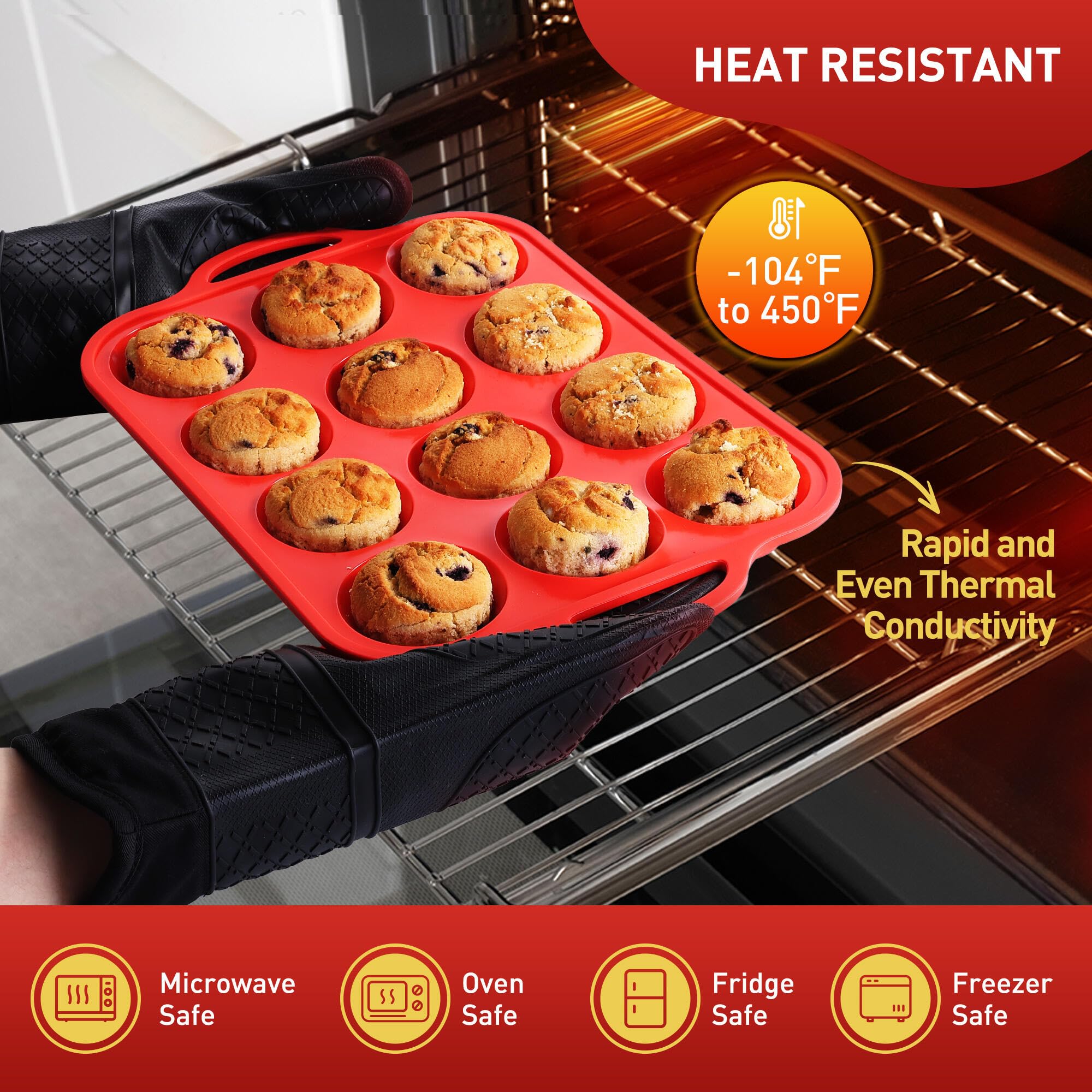 Silikon-Muffinform mit metallverstärktem Rahmen, normale Größe, Cupcake-Form, Oreo-Eierbisse, Silikon-Kreis, Keksformen, Muffinform, Kuchenformen, Backblech-Set für Frühstück, Sandwiches, 2 Packungen