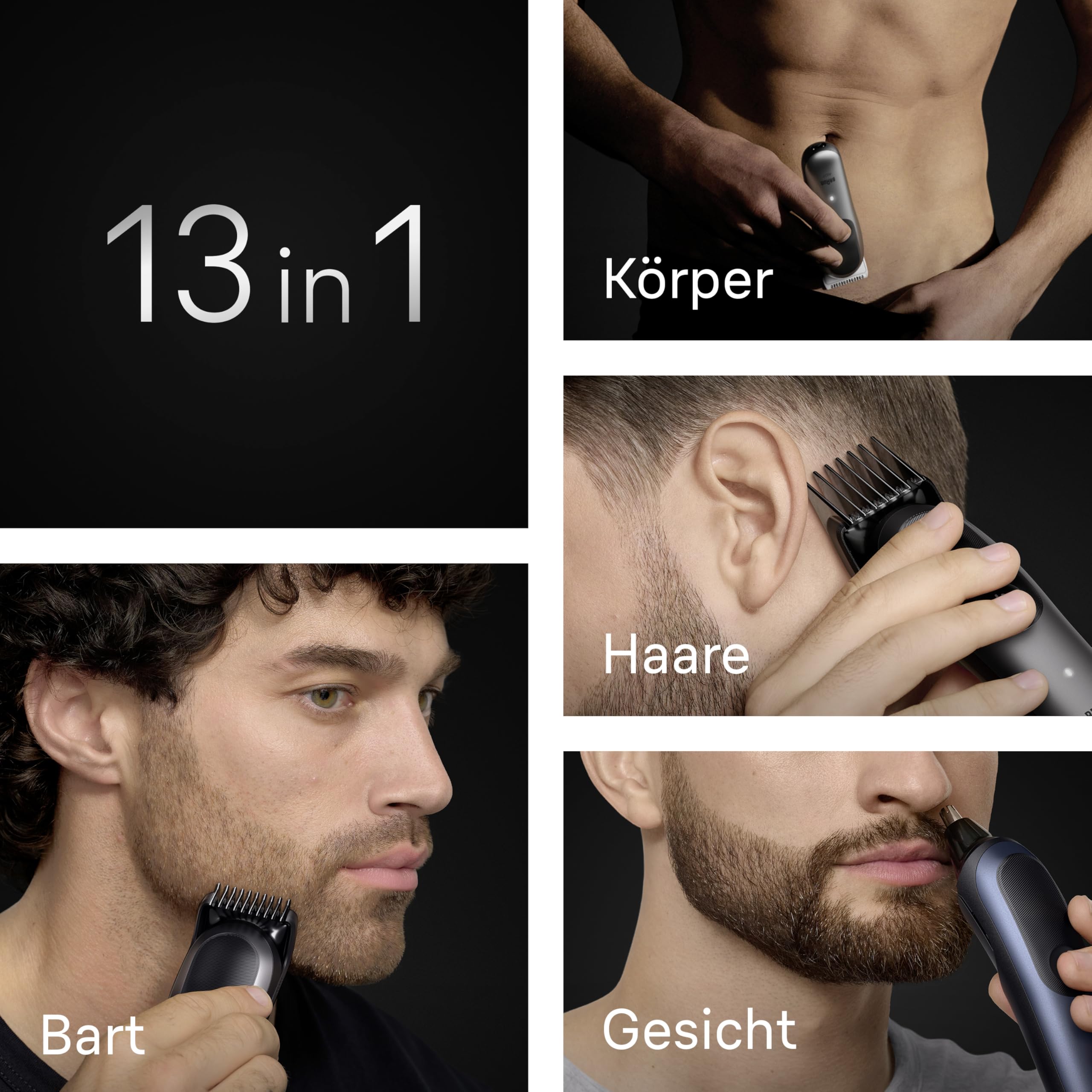 Braun Series 7 13-in-1 Multigroom Trimmer-Set, Barttrimmer, Haarschneidemaschine, 14 Längen, 120 Min. Akku, Wasserdicht