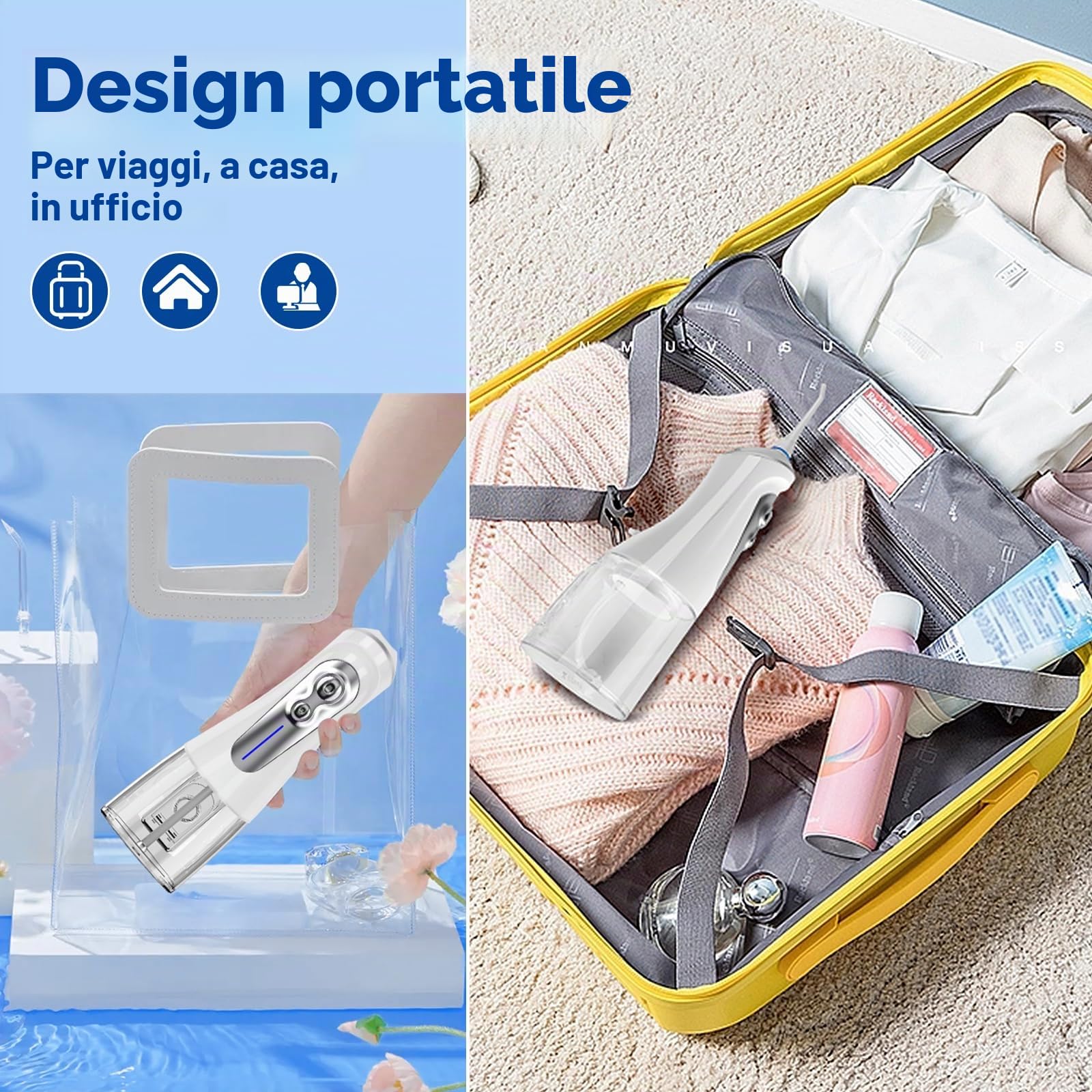 NBGRLVS Plettri per la pulizia dei denti, 6 modalità, 6 punte e custodia per acqua, filo interdentale, senza fili, 320 ml, IPX 7, impermeabile, ricaricabile, portatile, pulitore elettrico per la casa