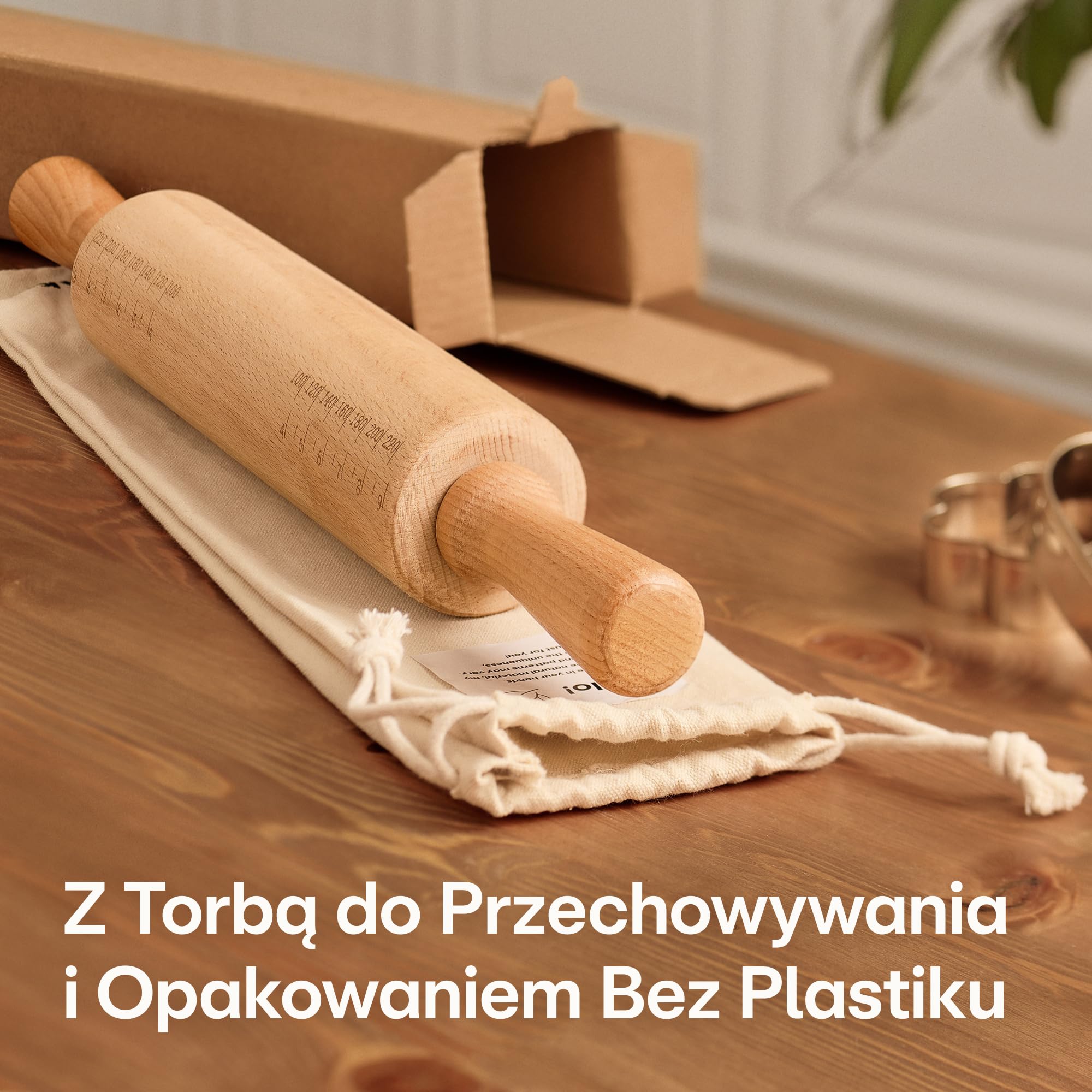 Praknu Wałek do Ciasta - Z Drewna Bukowego FSC® - Z Podziałką - Ergonomiczna Rączka - Powierzchnia Nieprzywierająca