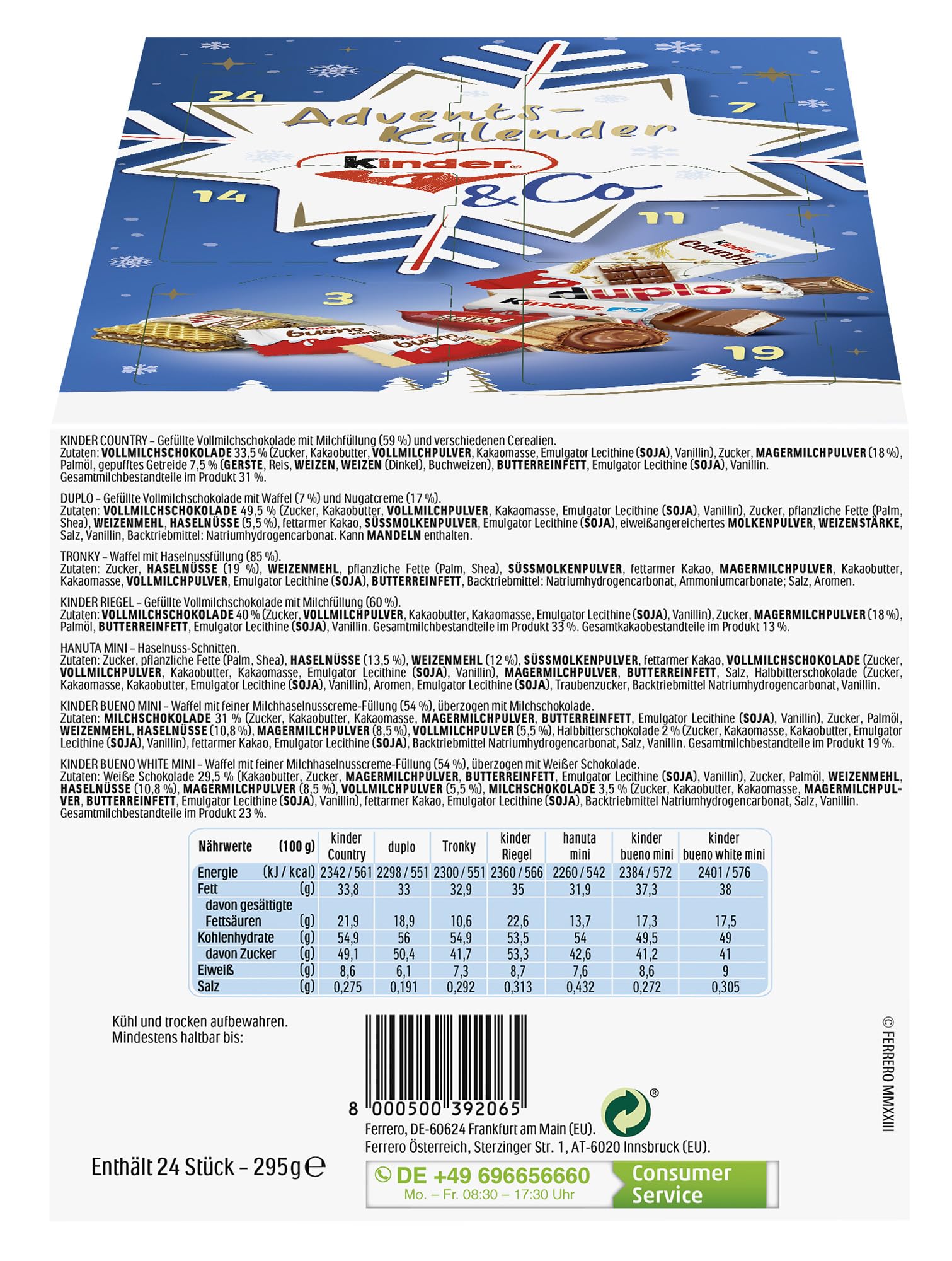 Ferrero Calendario de Adviento con Chocolate 295 g